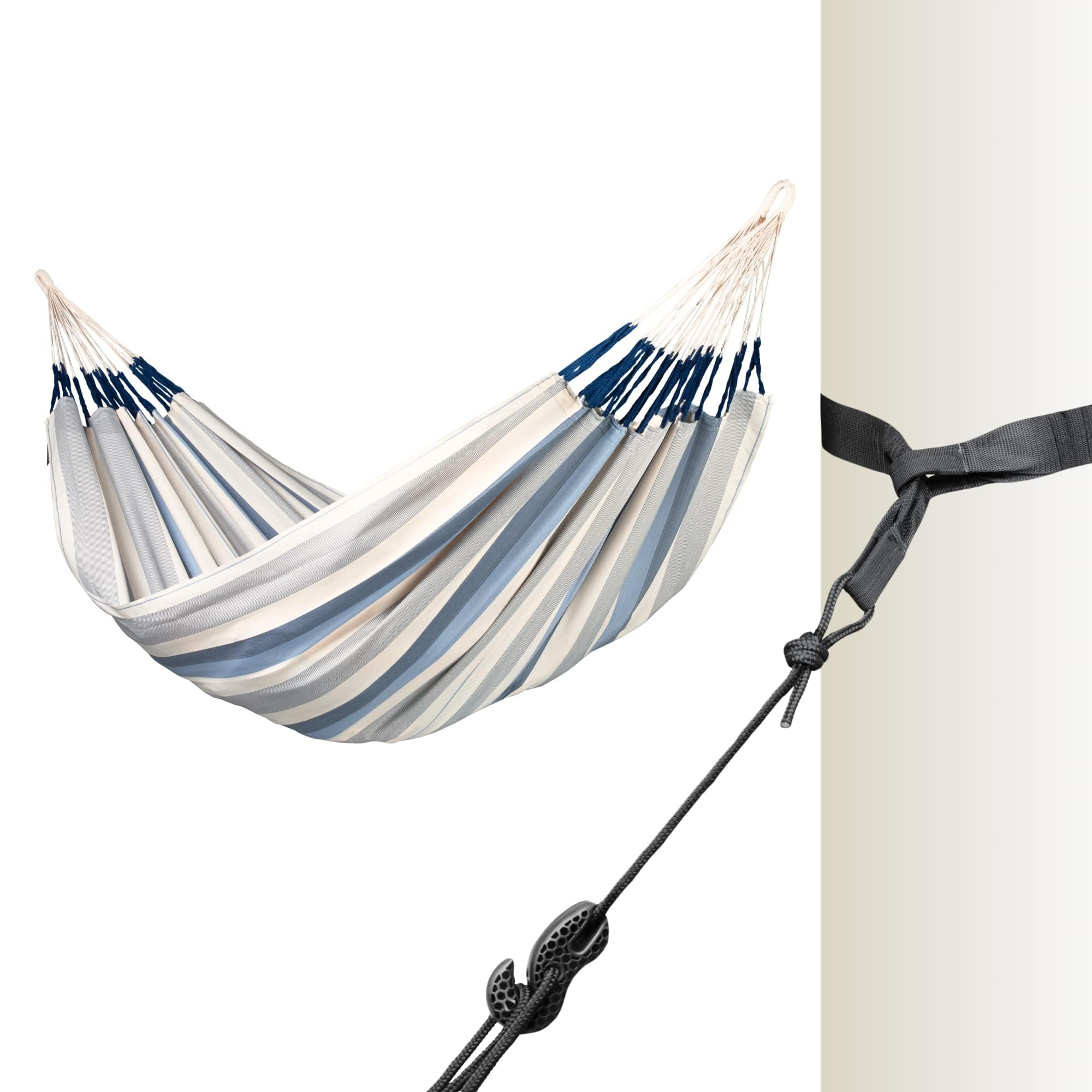 La Siesta® Large Double Brisa Classic Hammock with Tree Mount - Heavy Duty Suspension Kit for Trees, Beams & Posts - Indoor/Outdoor Weather Resistant Hammock Swing in Sea Salt - Perfect for Backyard, Patio, Camping & Beach Relaxation