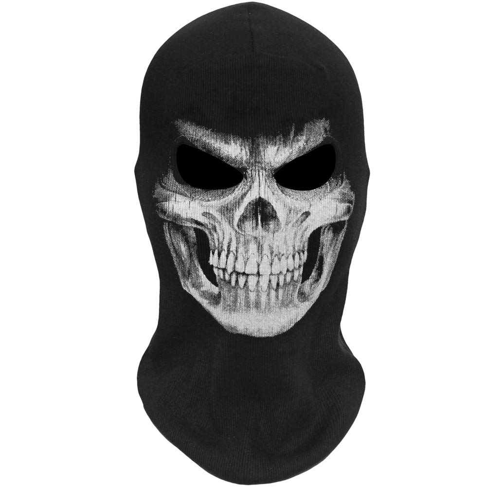 Full Face Skeleton Skull Ghost Halloween Balaclava Mask - Scary Cosplay Costume Accessory for Cycling, Outdoor Activities & Horror Parties (Includes Big Gloves)