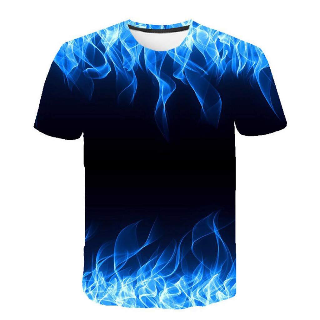 Zanjkr Men's Printed Blue Short Sleeve Dress Shirt - 3D Flame Design with Top Neck Stripes | Casual Office Wear & Summer Fashion