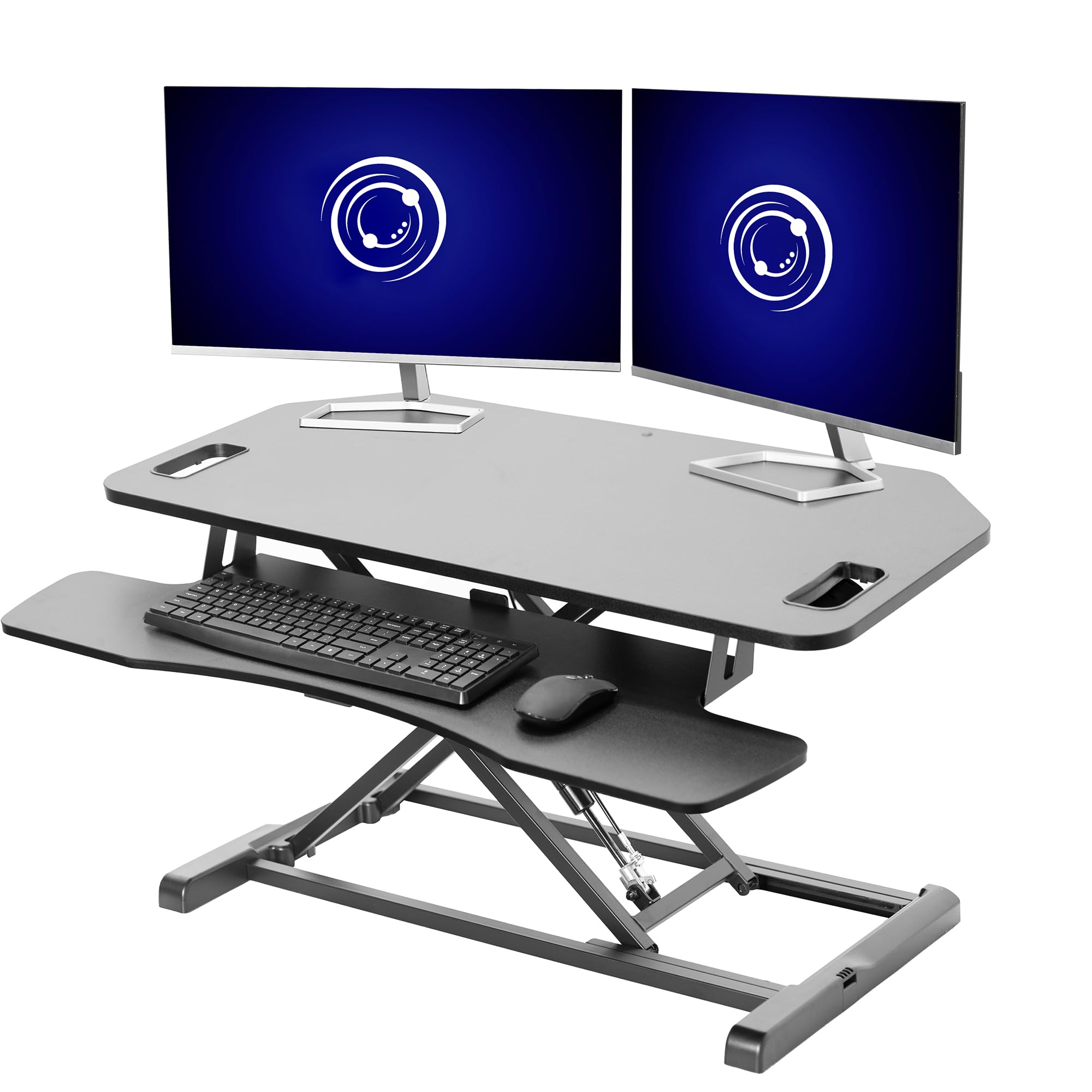 VIVO K Series 38 Inch Extra Wide Corner Standing Desk Converter - Height Adjustable Sit to Stand Workstation with Dual Monitor & Laptop Mount, Wide Keyboard Tray - Black (DESK-V000KL) | Perfect for Home Office, Gaming Setup & Ergonomic Workspace