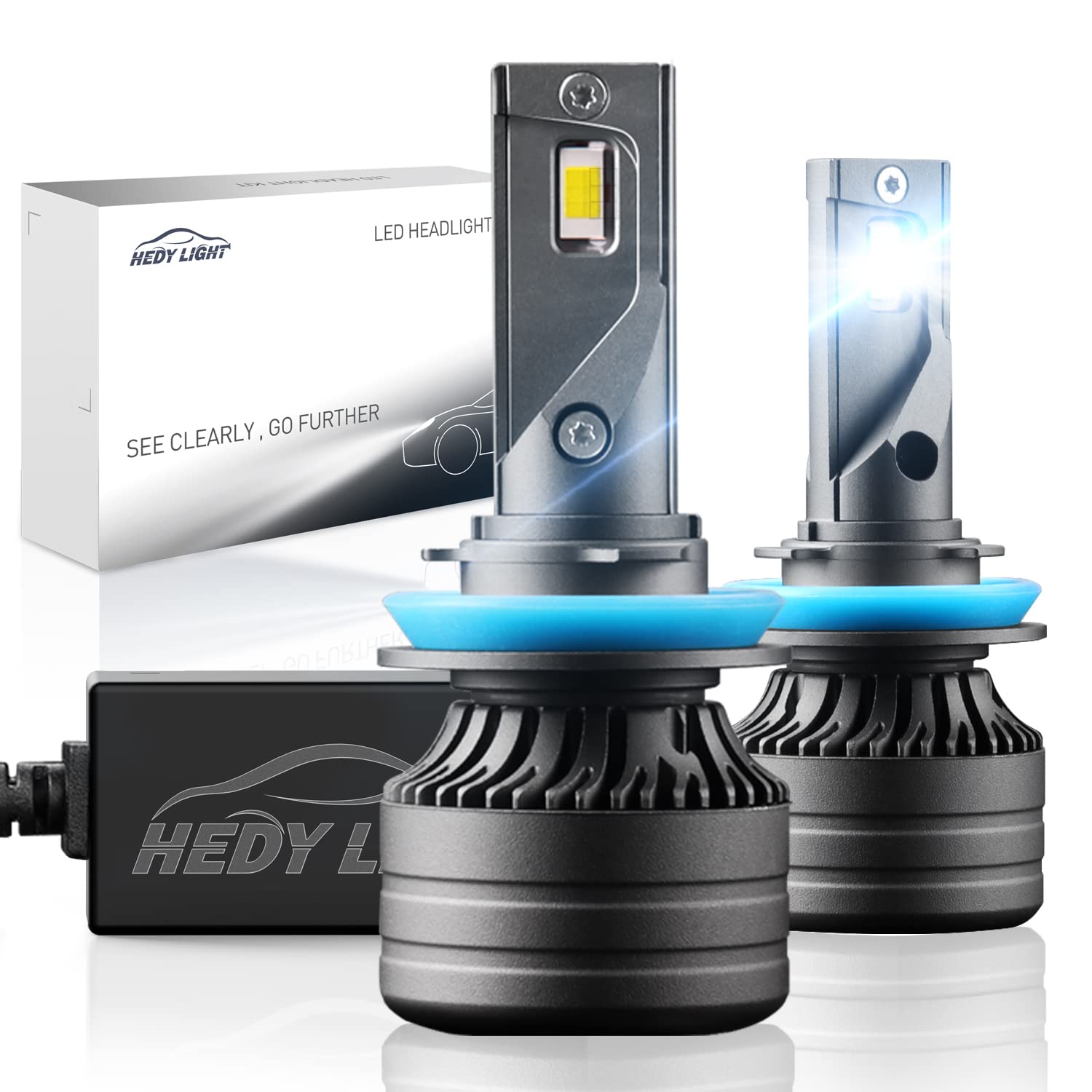 HEDY LIGHT H11/H9/H8 LED Headlight Bulbs - 6000K Cool White, 60W 12000LM Super Bright, IP67 Waterproof, Plug-and-Play Conversion Kit (Pack of 2) - Perfect for Night Driving, Off-Roading & Foggy Conditions