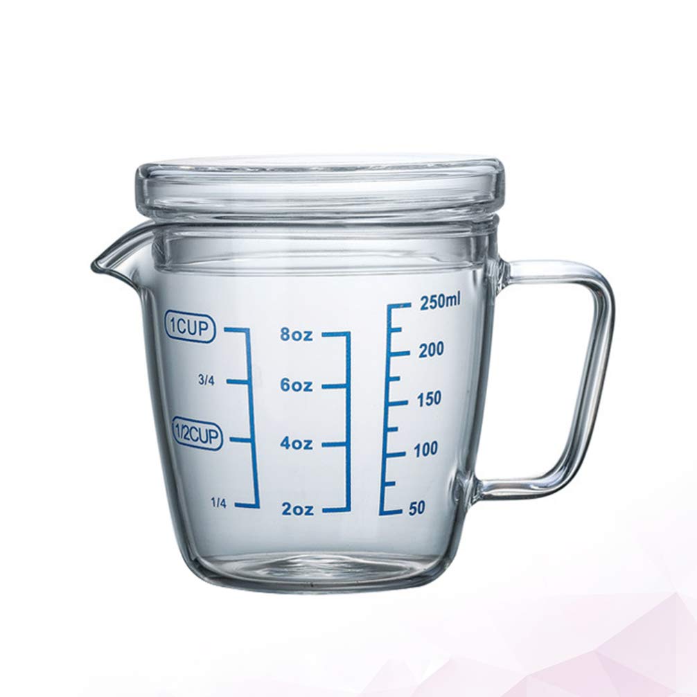Heat Resistant Glass Measuring Cup with Lid - 250ml, Microwave Safe, Easy to Read Scale Markings - Perfect for Baking, Cooking, and Liquid Measurement in Kitchen