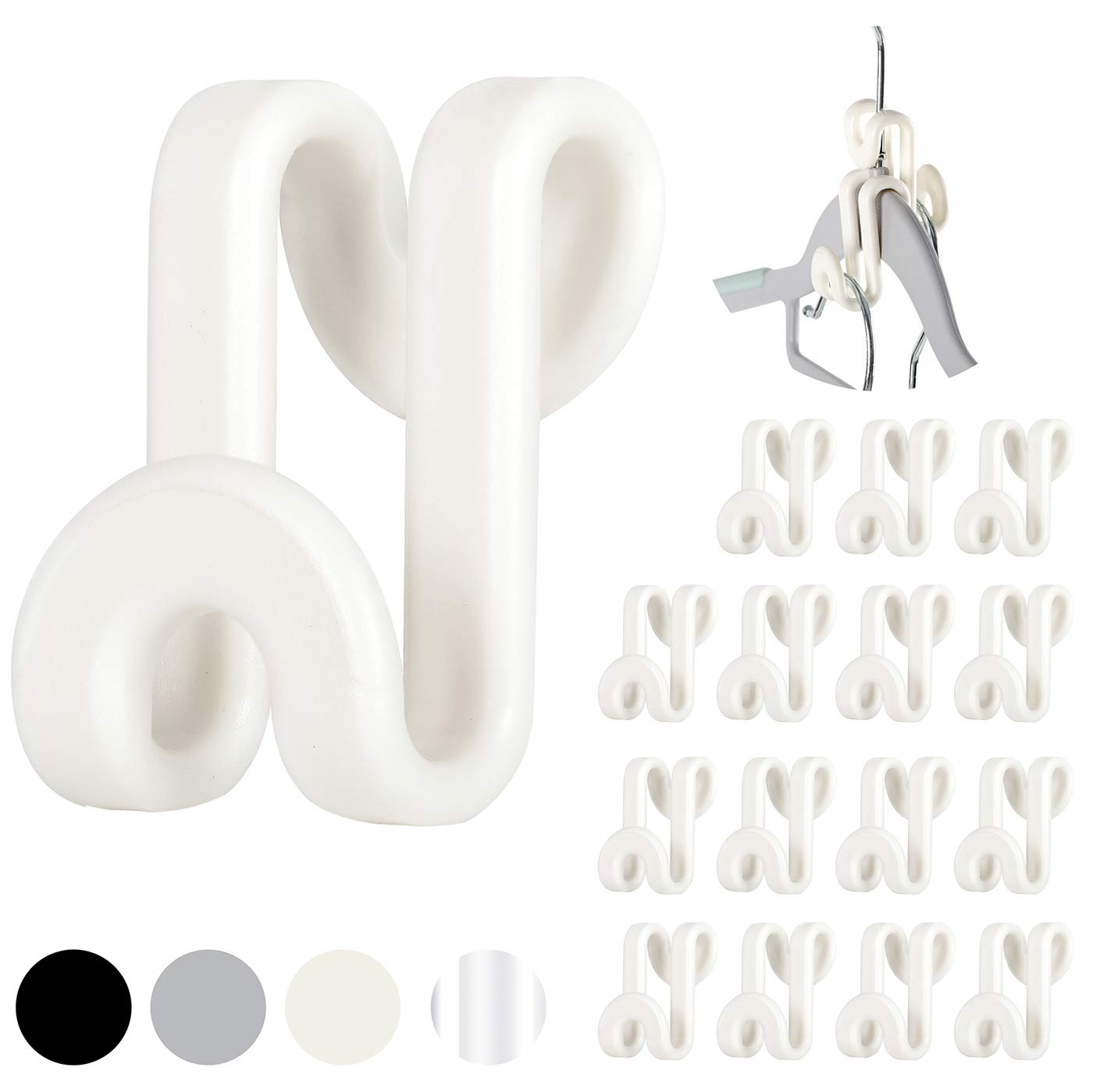 60 Pcs Mini Cascading Hanger Hooks - Space Saving Plastic Closet Organizer for Velvet & Clothes Hangers - White | Perfect for Small Closets, Dorm Rooms & Apartment Storage Organization