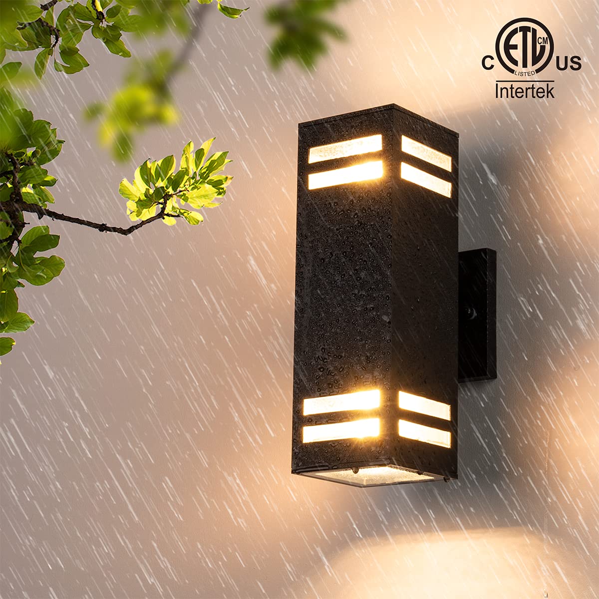 Mirrea 12-Inch Modern Outdoor Porch Light - 2 Pack Matte Black Aluminum Wall Sconce with Tempered Glass, Waterproof Patio Lighting for Porch, Garden & Entryway