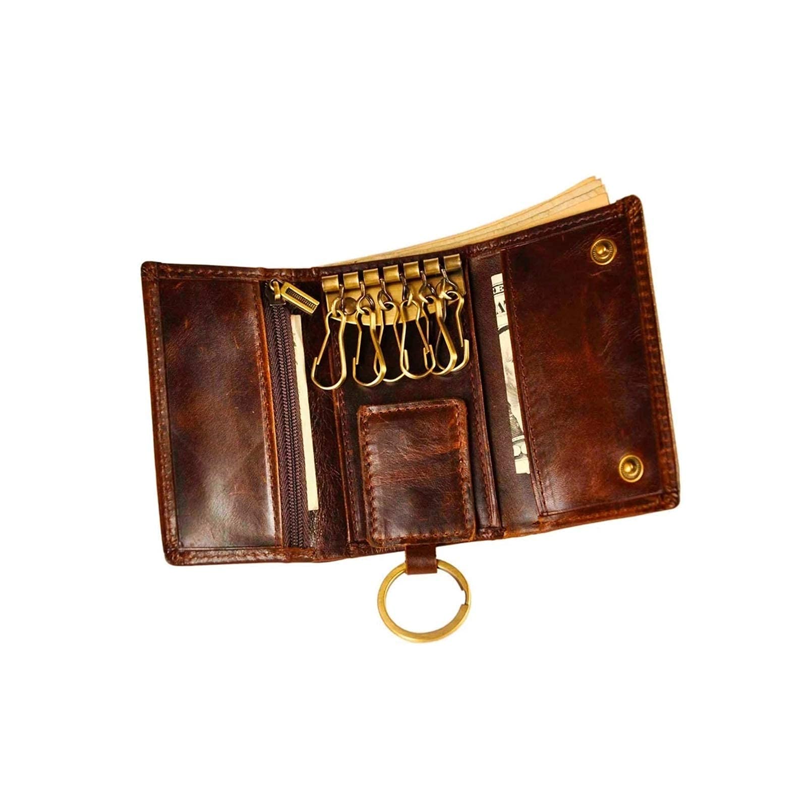 Premium Leather Key Case for Men - Multifunctional Key Holder with Chain, Key Ring & Box (10x2x6.5cm, Coffee Brown) - Stylish Car Key Organizer for Home, Office & Travel Accessories