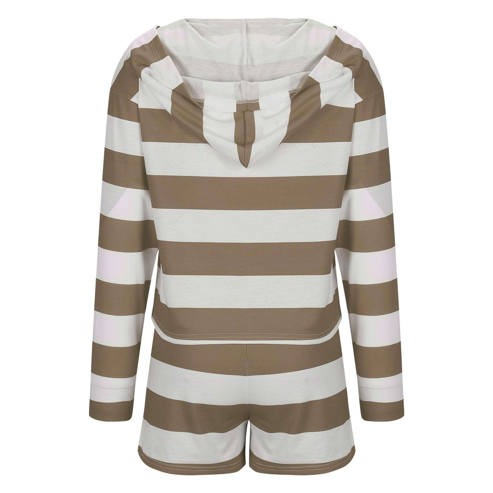 Women's 2-Piece Lounge Set - Long Sleeve Striped Hoodie & Shorts Casual Sweatsuit | Trendy Matching Tracksuit for Home, Gym & Travel 2024
