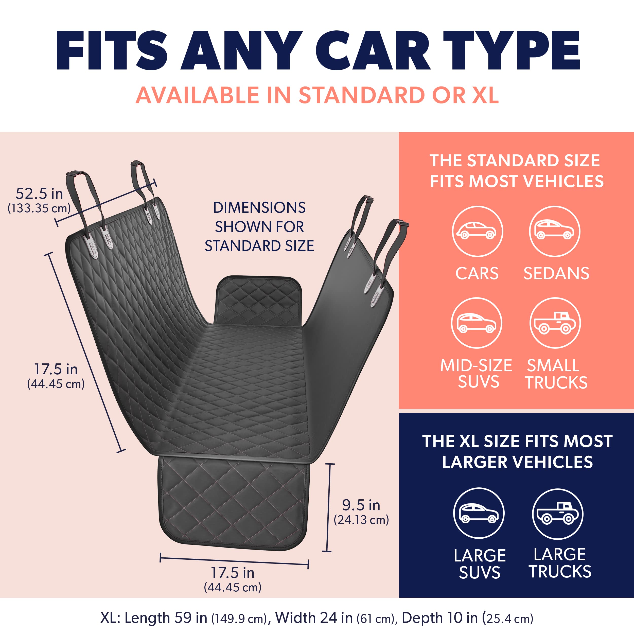 Waterproof Dog Car Seat Cover for Back Seat - Pet Hammock Protector for Trucks, Sedans & SUVs | Durable & Non-Slip Design | Perfect for Road Trips, Vet Visits & Daily Commutes | Pink (Compatible with Chom Chom Roller Pet Hair Remover)