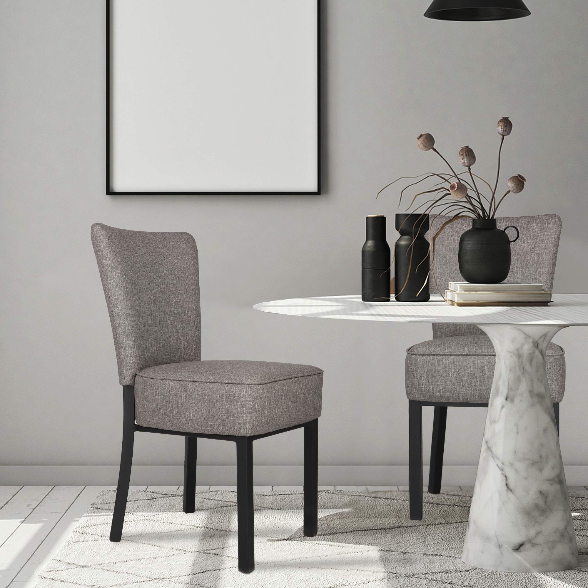 LUCKYERMORE 2-Pack Modern PU Leather Dining Chairs with Soft Cushion - Sturdy Metal Frame Side Chairs for Kitchen, Living Room & Bedroom - Heavy Duty Vinyl Gray Upholstered Seating - Perfect for Family Meals, Entertaining Guests & Home Office Use