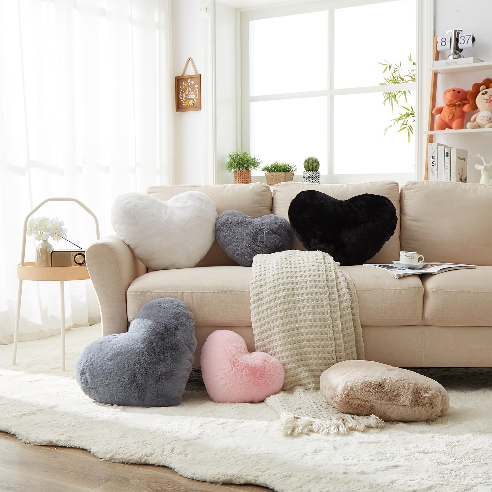 YRXRUS Heart Shaped Throw Pillow - Soft Faux Rabbit Fur Decorative Cushion for Mother's Day, Valentine's Gifts, Girls Room Decor (10x11 Inch) - Perfect for Bedroom, Sofa, Nursery & Romantic Home Decor