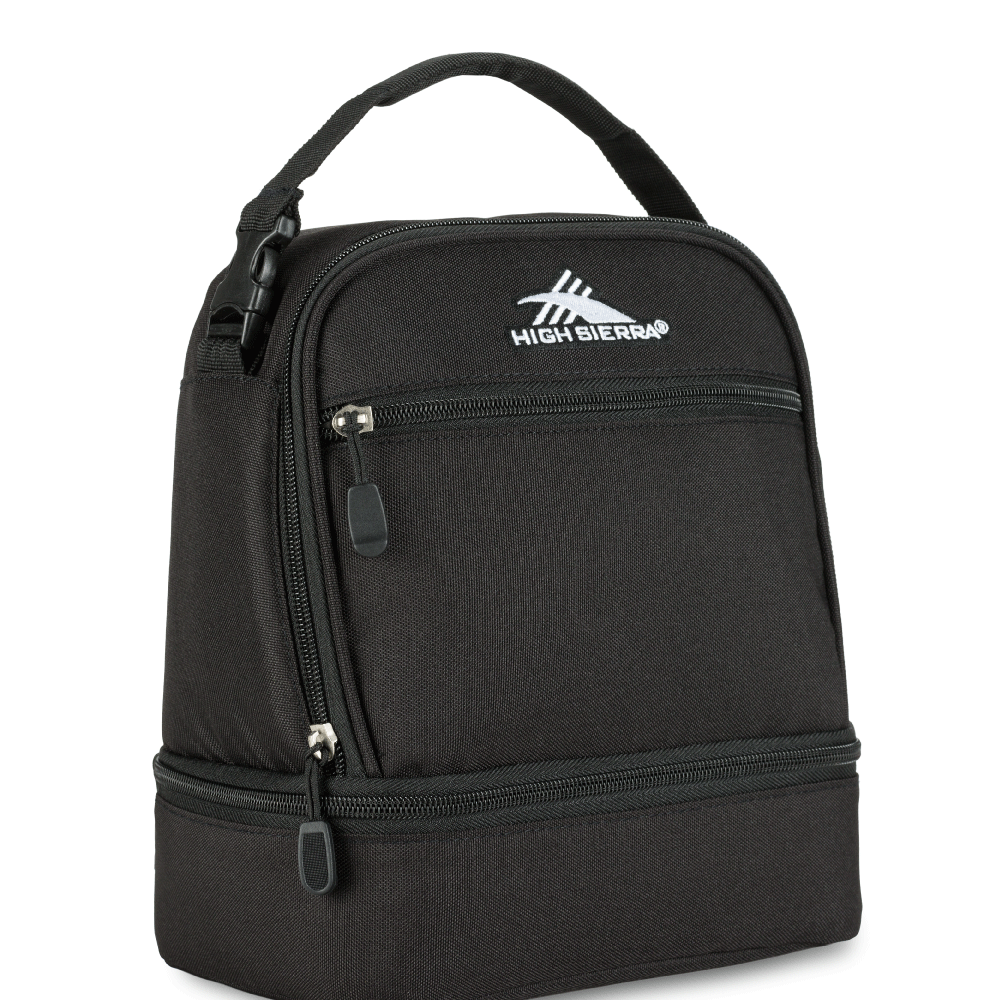 High Sierra Stacked Compartment Lunch Bag - Insulated Black Lunch Box for Work, School & Outdoor Activities | Leakproof & Durable Food Container