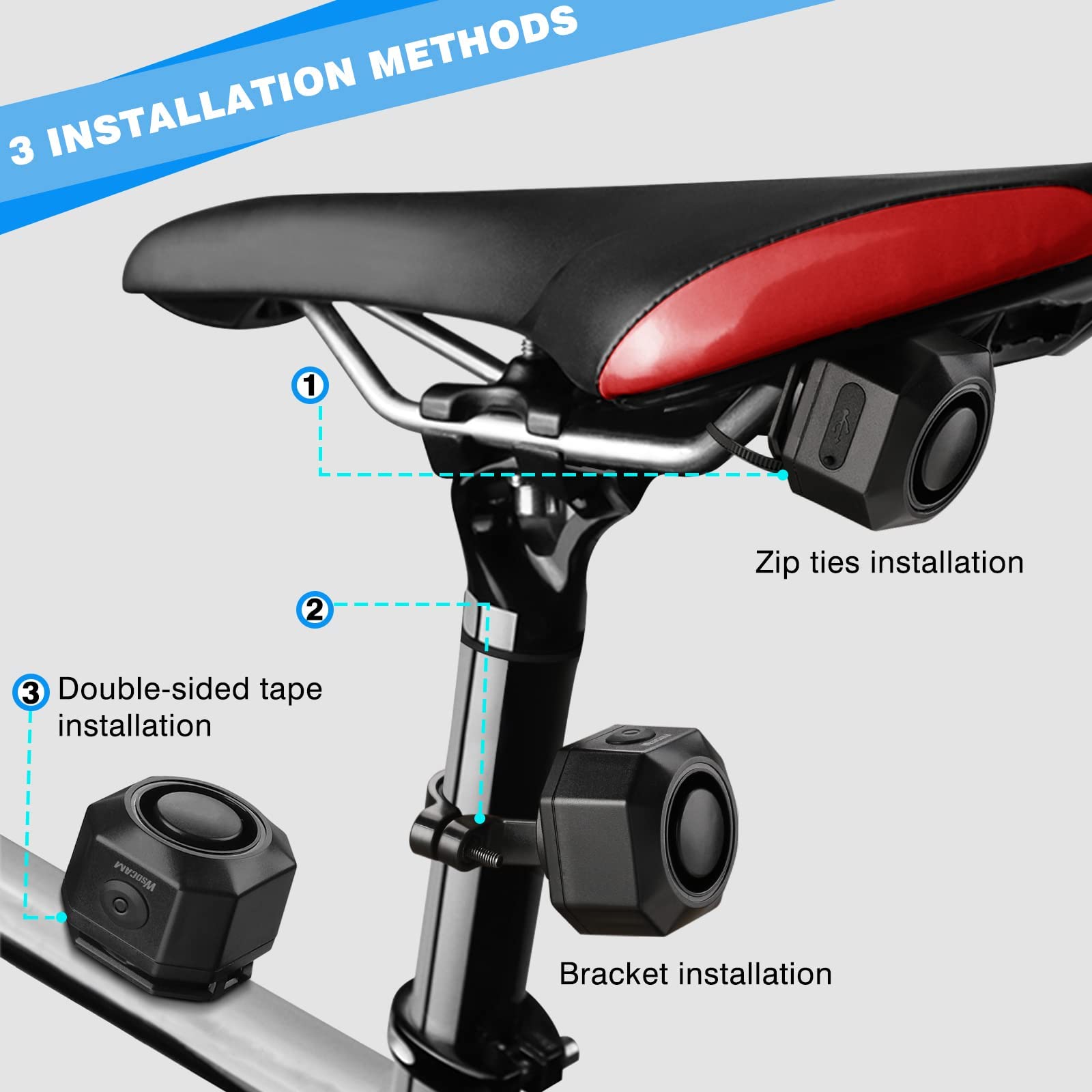 WSDCAM Rechargeable 110dB Loud Electric Bike Horn with Remote Control - Waterproof Bicycle Alarm & Anti-Theft Vibration Alert for E-Bikes, Scooters & Motorcycles - Perfect for Urban Commuting & Outdoor Cycling Safety