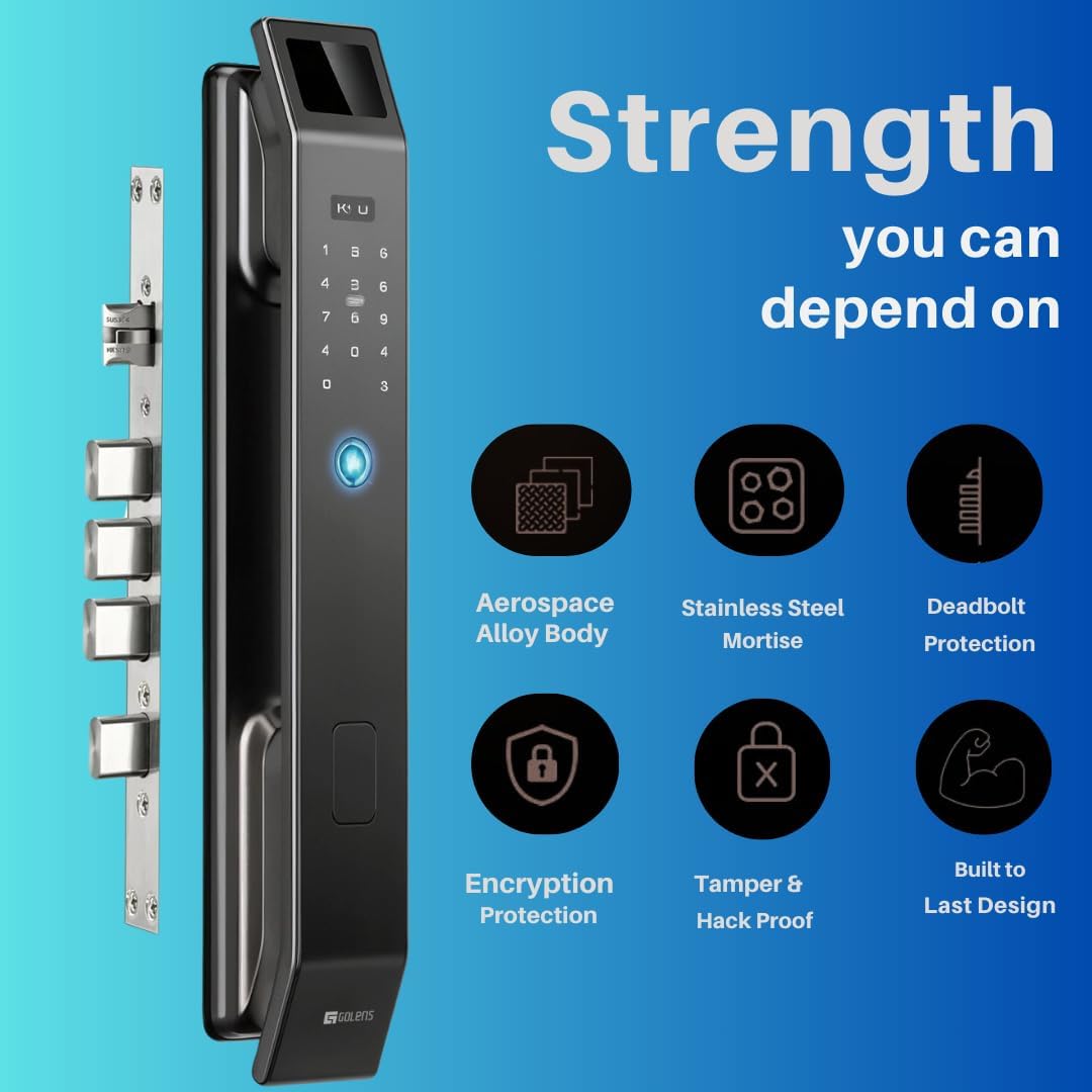Golens X112 Smart Digital Door Lock - 6 Unlock Methods (Fingerprint, App, RFID, PIN, OTP, Key) | Keyless Entry Security for Homes & Offices | Perfect for Modern Smart Homes & Business Security Systems