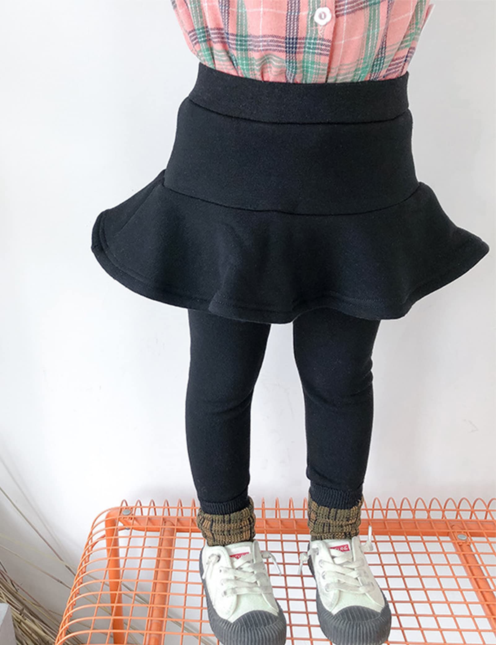 Kiench Girls' Winter Warm Leggings with Skirt Ruffle Flare - Fleece Lined Cotton Pants for Cold Weather - Perfect for School, Playdates & Outdoor Activities