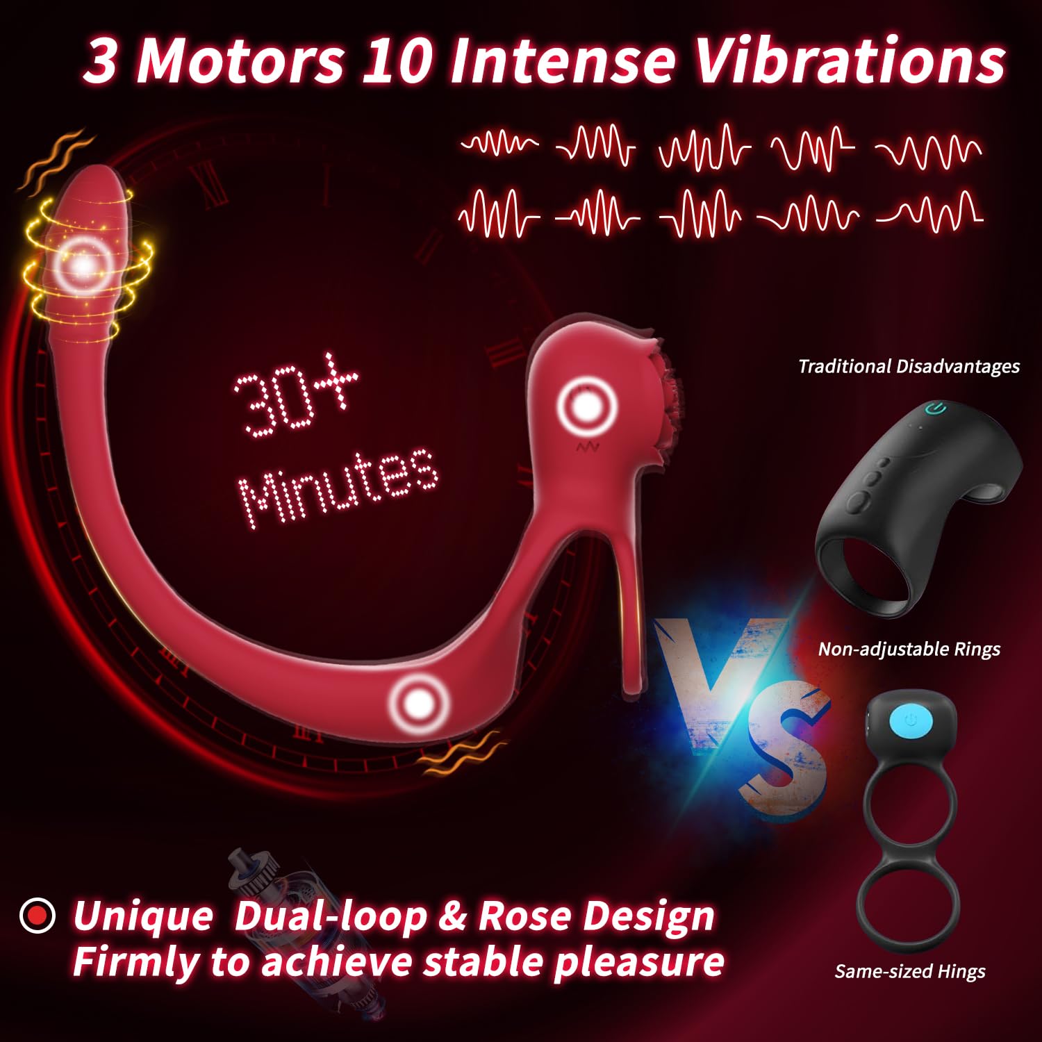 **Rose Vibrating Cock Ring with App Control - 10 Vibration Modes for Couples, Clit & Prostate Stimulation - Waterproof Penis Ring & Butt Plug Set for Men & Women (Perfect for Romantic Nights & Spicing Up Intimacy)**