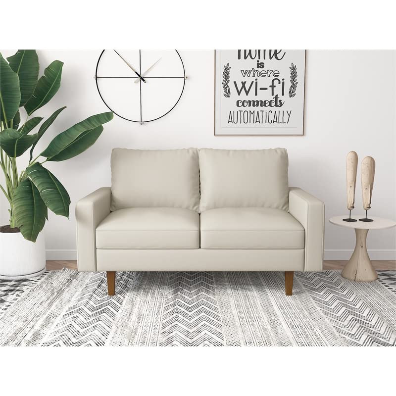 Kingway Furniture Aneley White Faux Leather Loveseat Sofa for Living Room - Modern Small Space Seating for Apartments & Cozy Home Decor