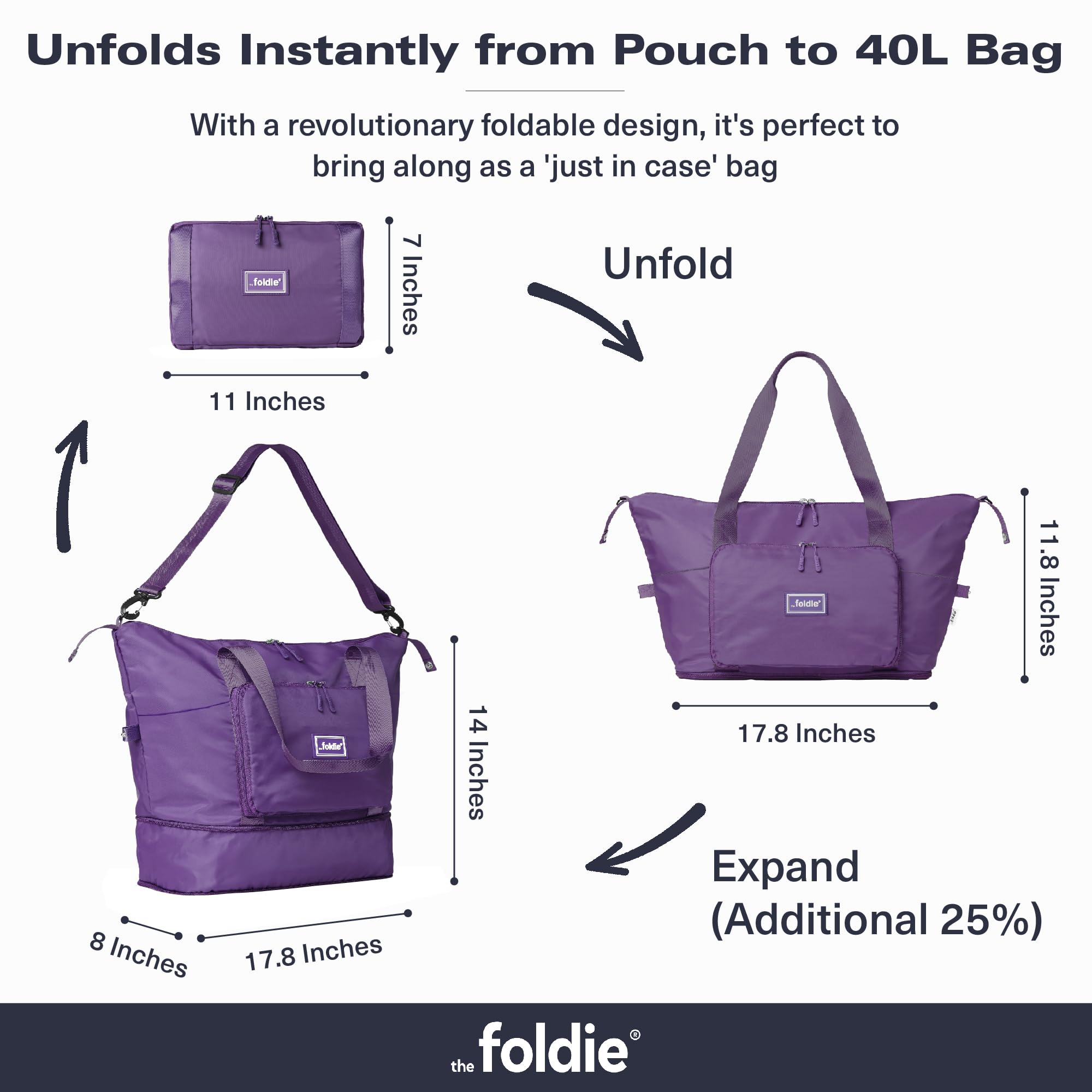 Foldable Travel Tote Bag for Women - Lightweight Weekender Bag with Pockets | Perfect for Airplane Carry-on, Beach Trips & Gym Essentials | The Foldie®