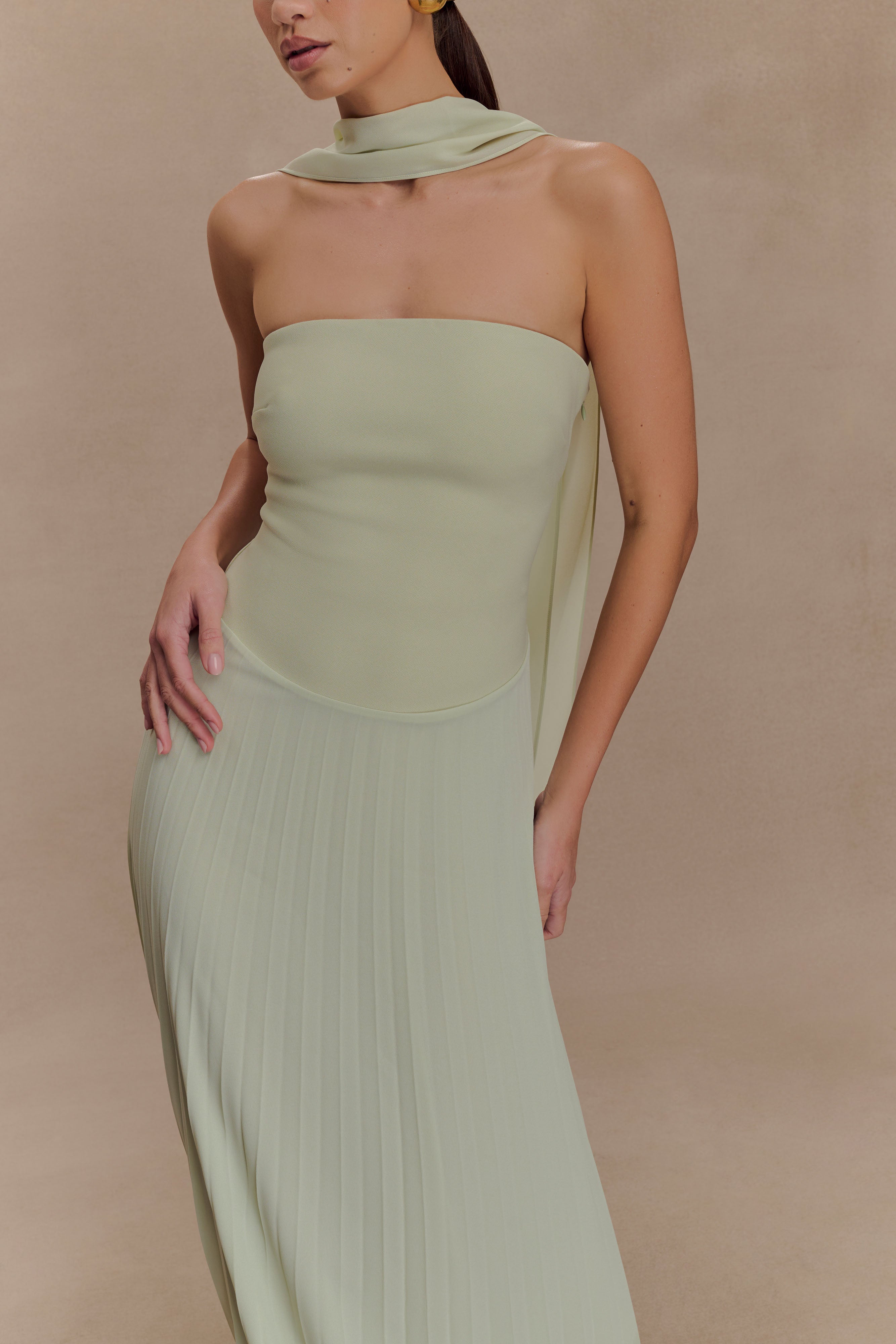 Caira Flowy Chiffon Scarf Maxi Dress in Sage Green - Elegant Boho Summer Beach Dress for Women