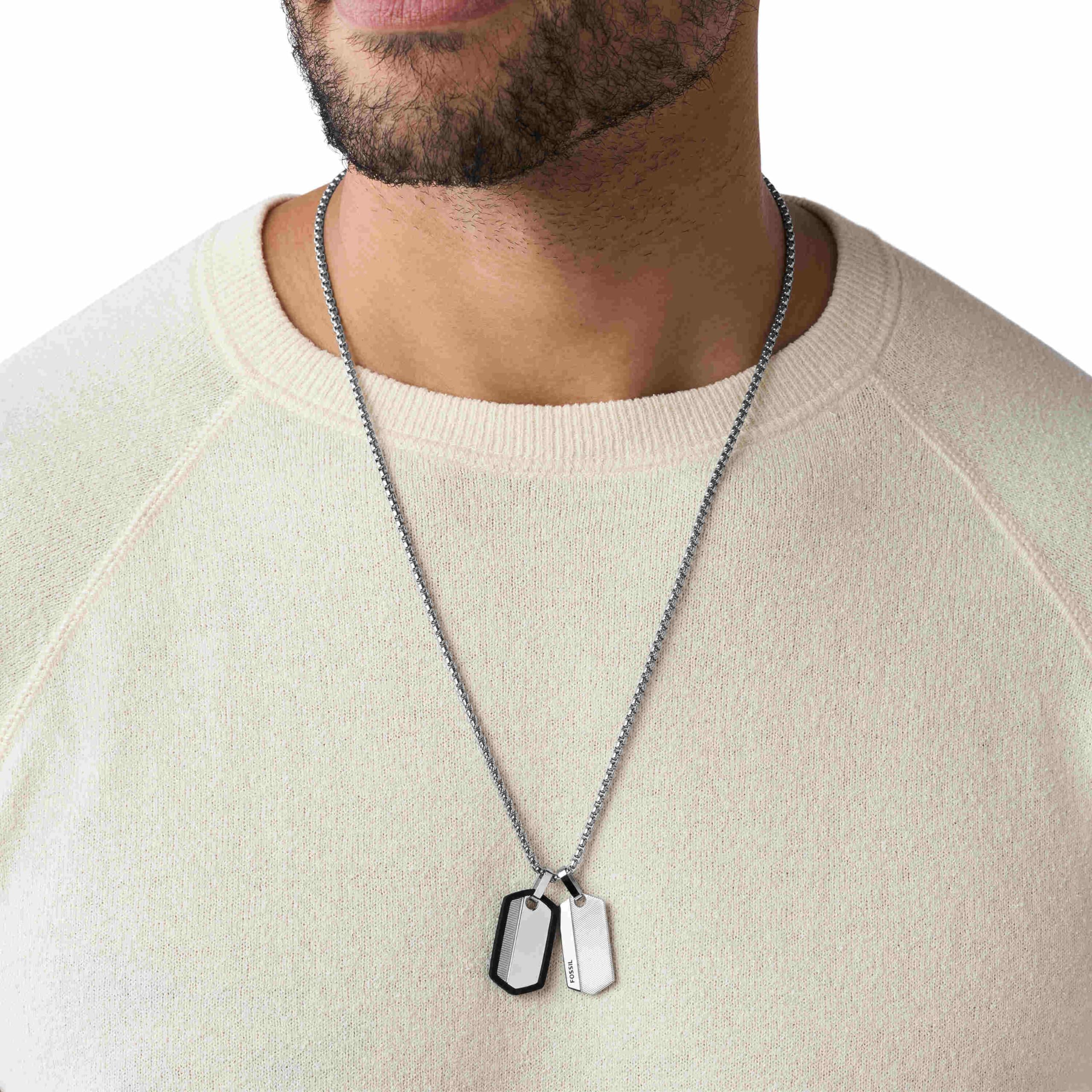 Fossil Men's Stainless Steel or Leather Necklace - Stylish & Durable Jewelry for Everyday Wear & Gifts | Perfect for Casual, Business & Special Occasions