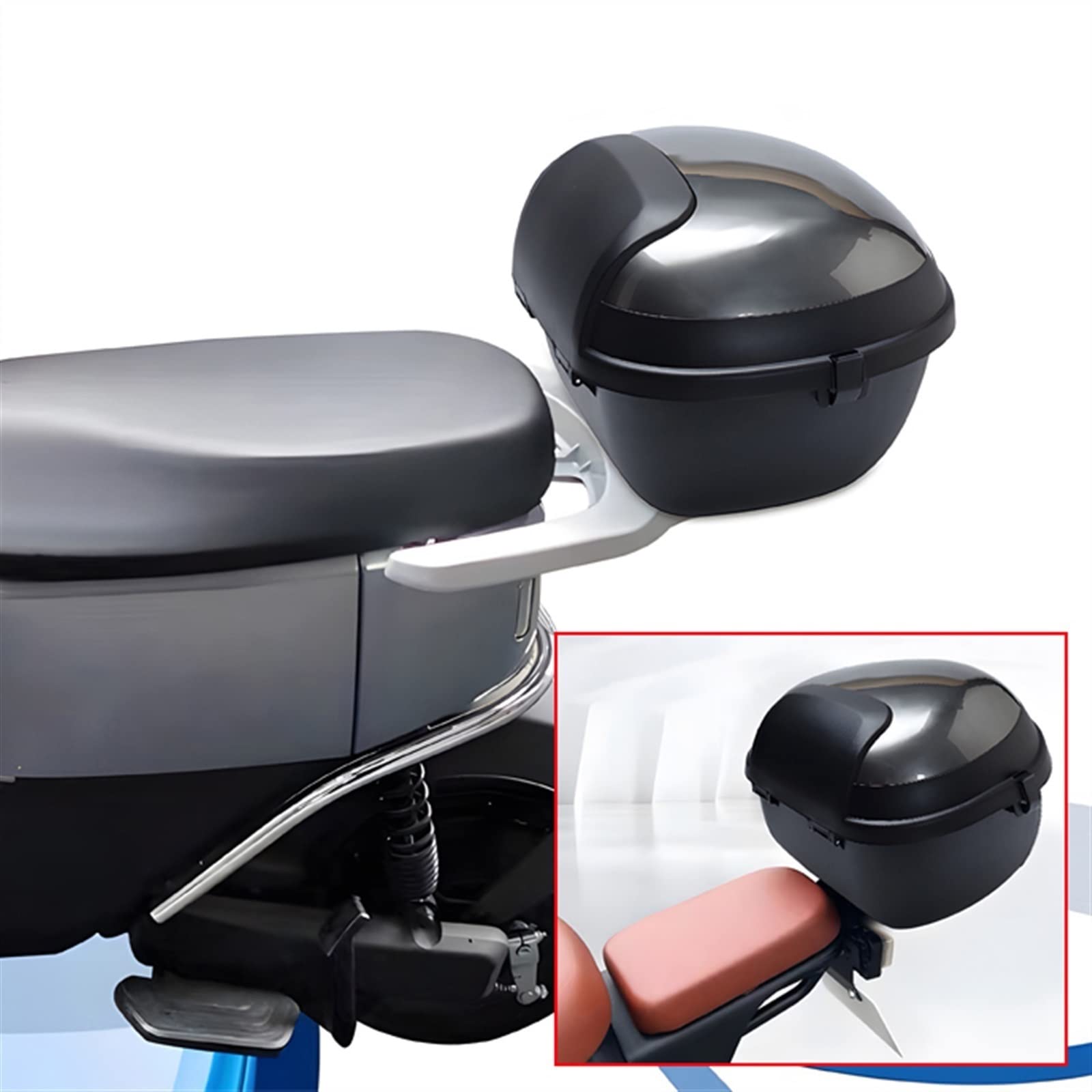 Universal Motorcycle Top Case - Lockable Storage for Helmet & Luggage - Light Gray