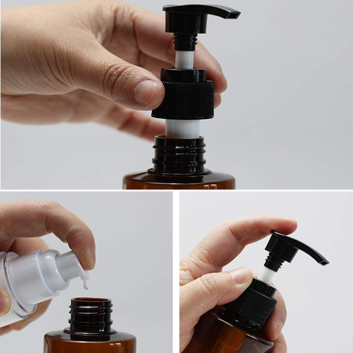 200ml Amber Glass Pump Bottles for DIY Cosmetics - Sun Proof & Oxidation Resistant - Ideal for Shampoo, Conditioner, Body Wash, Toner & Essential Oils (6-Pack, Black Pump) - Perfect for Home Beauty Products & Natural Remedies Storage
