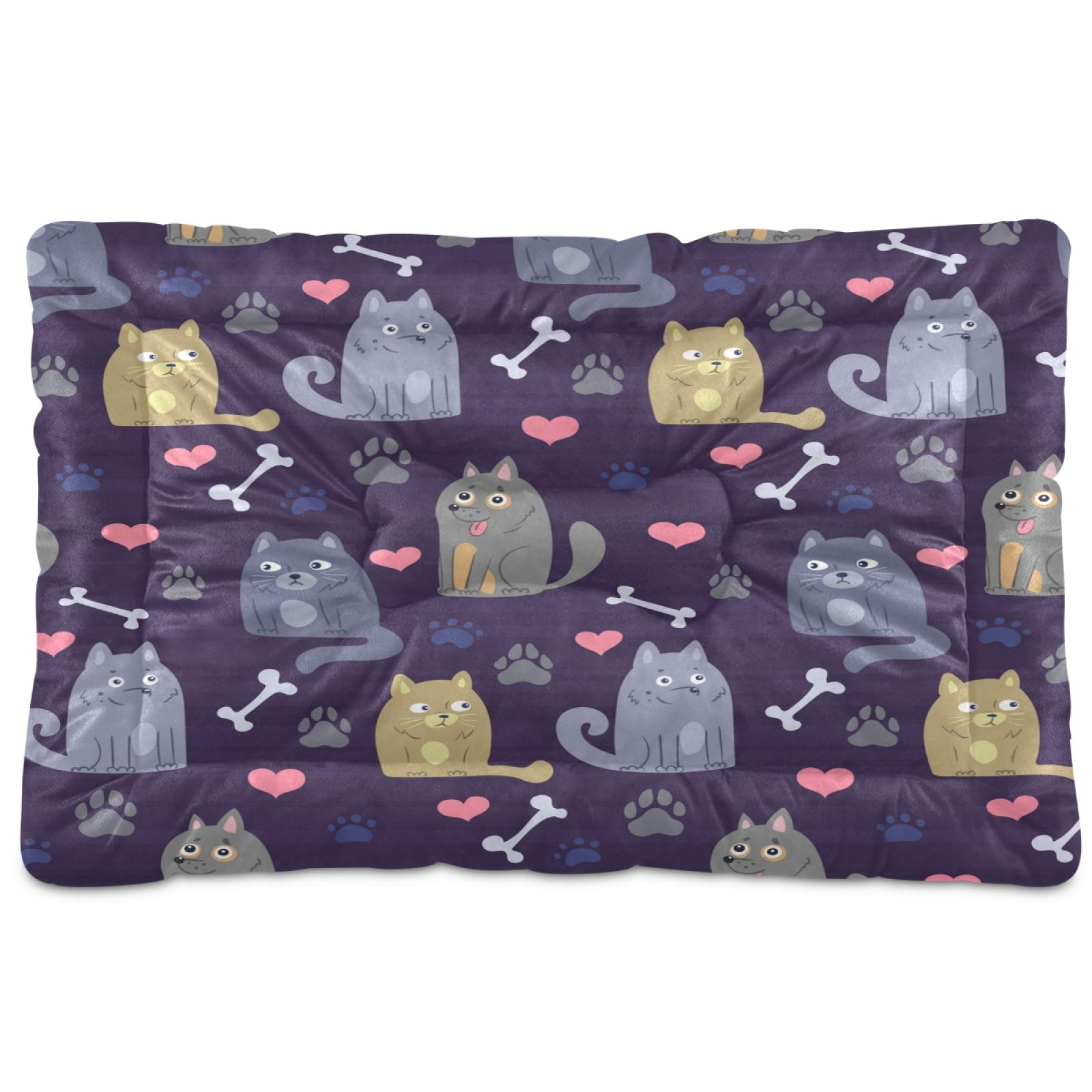 KEEPREAL Cartoon Doodle Cats Dog Bed - Ultra Soft Rectangle Pet Bed for Small & Medium Dogs & Cats (24x18 Inches) | Cozy Calming Bed for Puppies, Kittens & Pets - Perfect for Living Room, Bedroom & Pet Travel