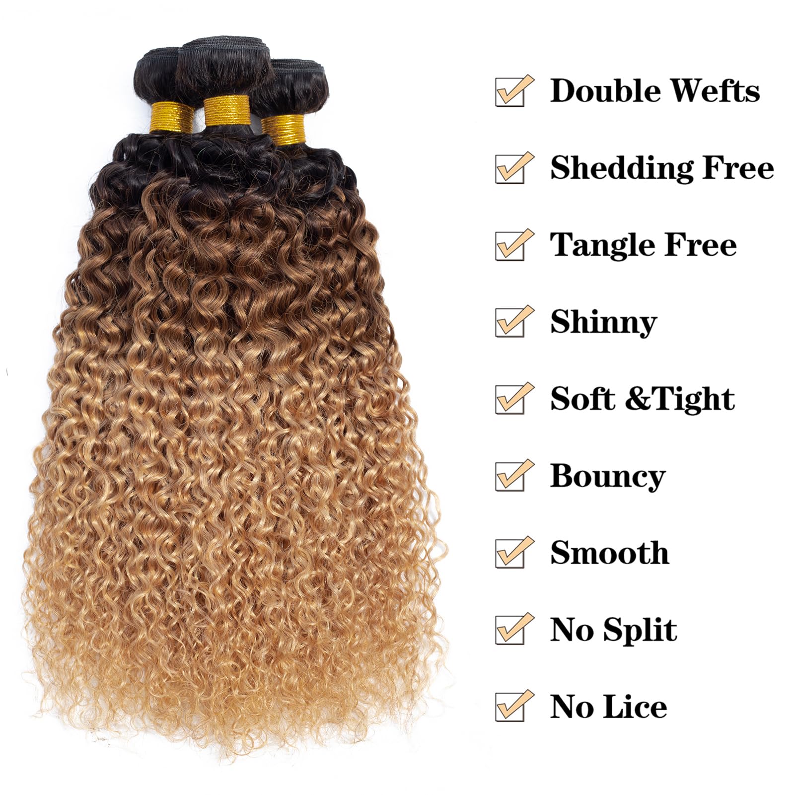 12A Ombre Bundles Human Hair - 100% Unprocessed Virgin Brazilian Hair (T1B/30/27, 20