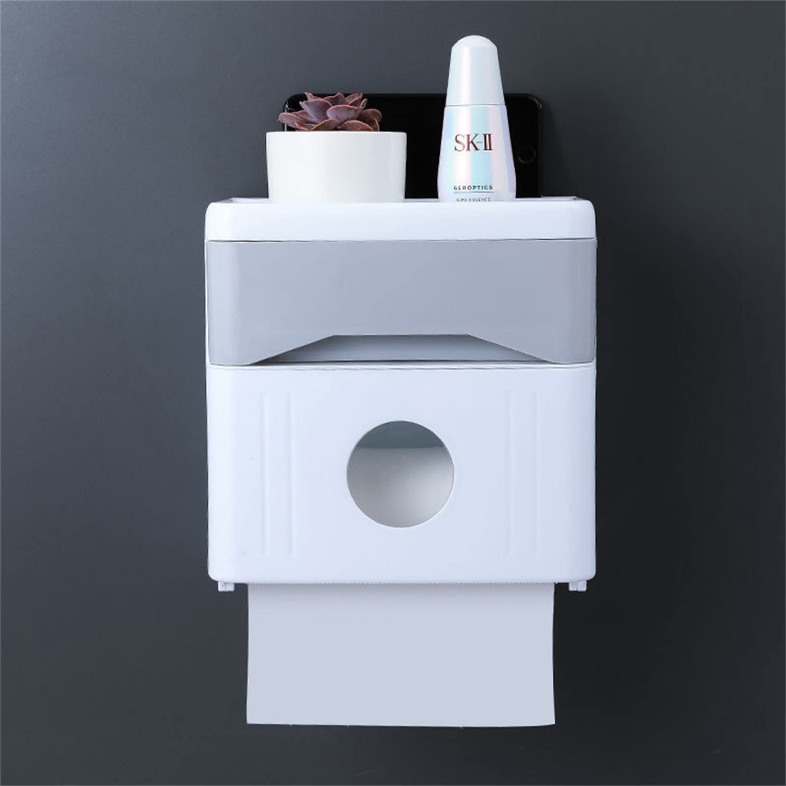 Wall Mounted Paper Towel Holder - No Drill Waterproof Toilet Paper Rack for Bathroom & Kitchen, Space Saving Gray Cardboard Organizer - Perfect for Small Spaces, RVs & Apartments