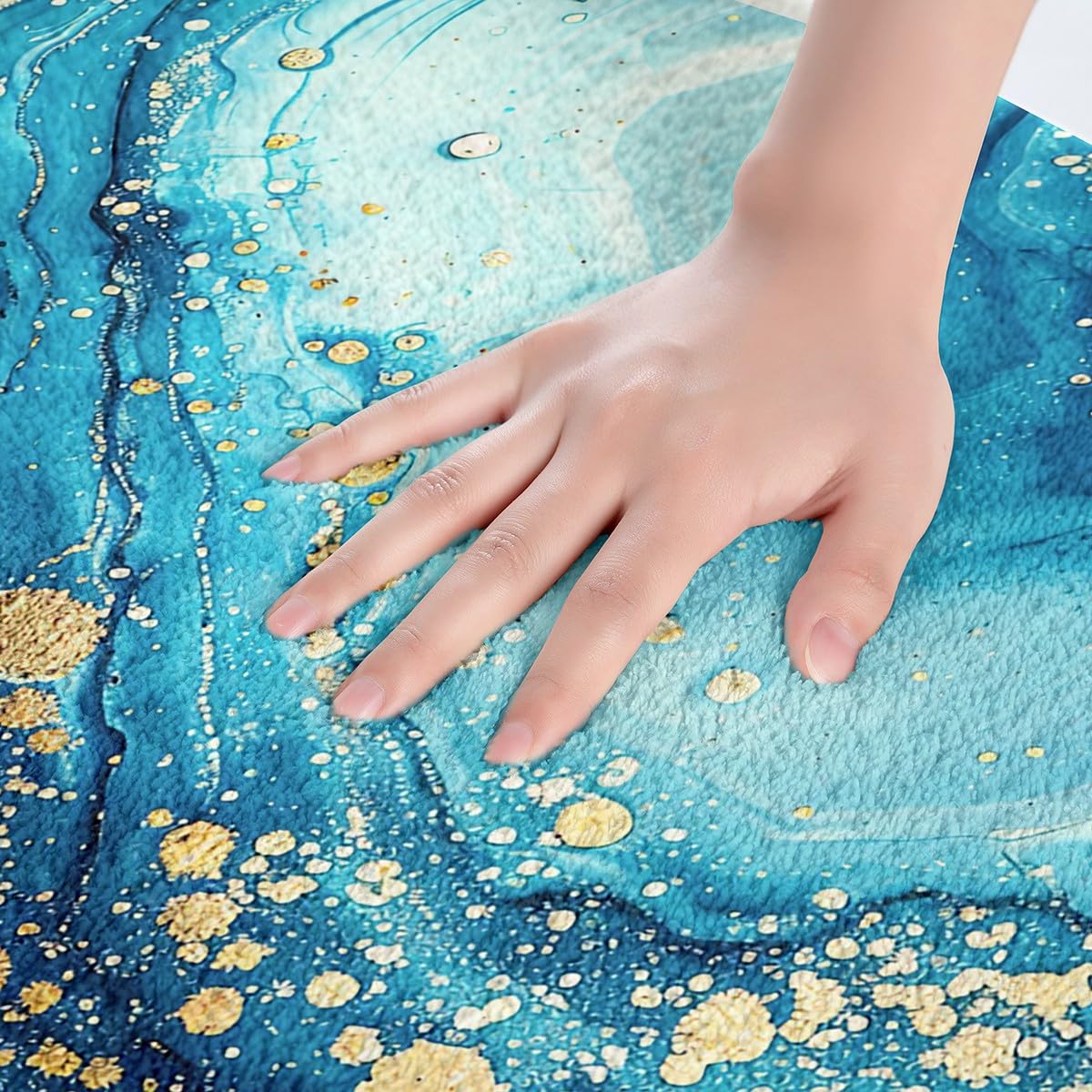 Non-Slip Marble Bath Mat 16x24 Inch - Luxury Gold Teal Blue Stone Texture Washable Bathroom Rug for Bathroom, Kitchen & Bedroom Decor - Modern Home Decor & Spa Style Upgrade