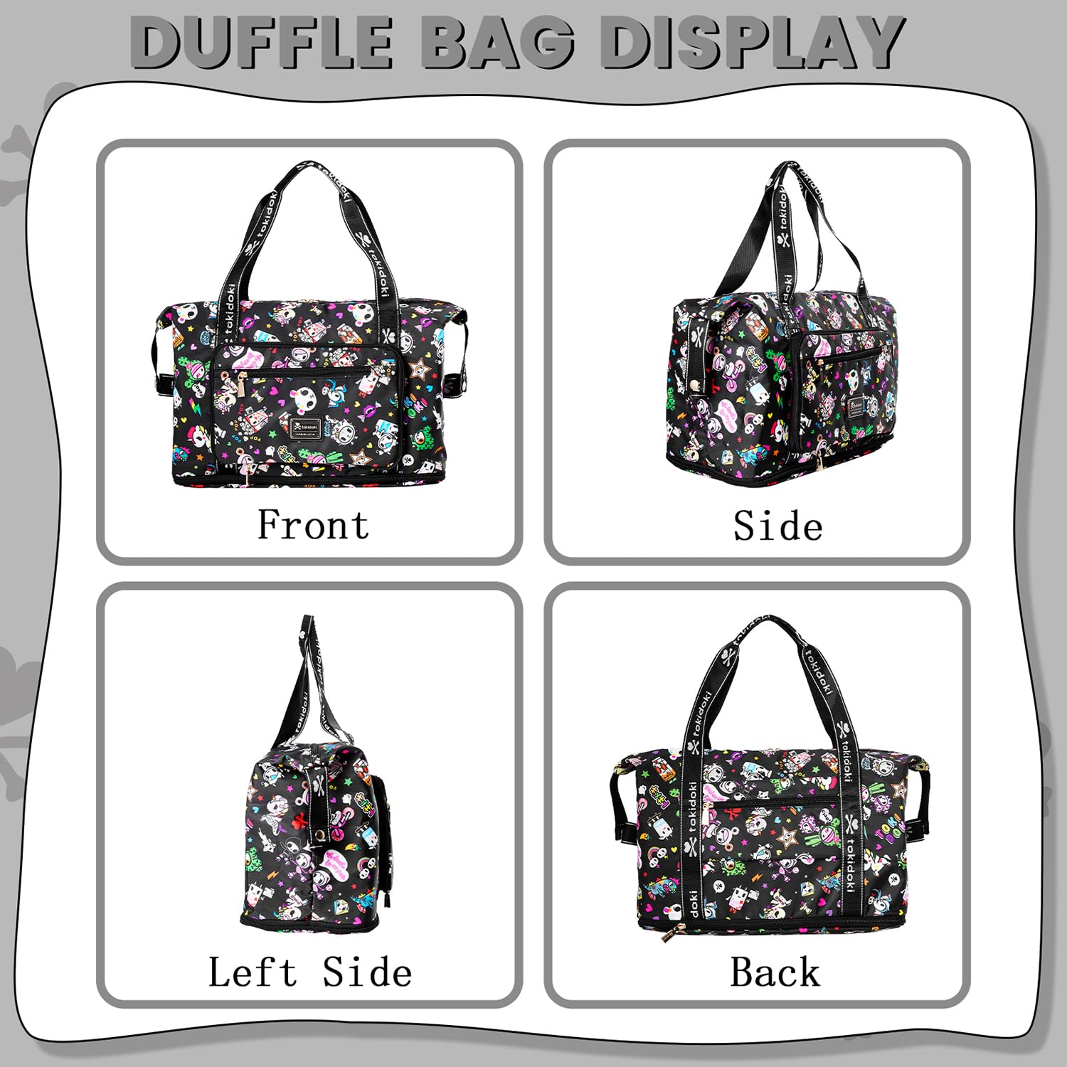 Tokidoki Waterproof Travel Duffel Bag - Weekender Carry On Tote for Women & Men | Gym, Sports, Weekend Getaway Essentials