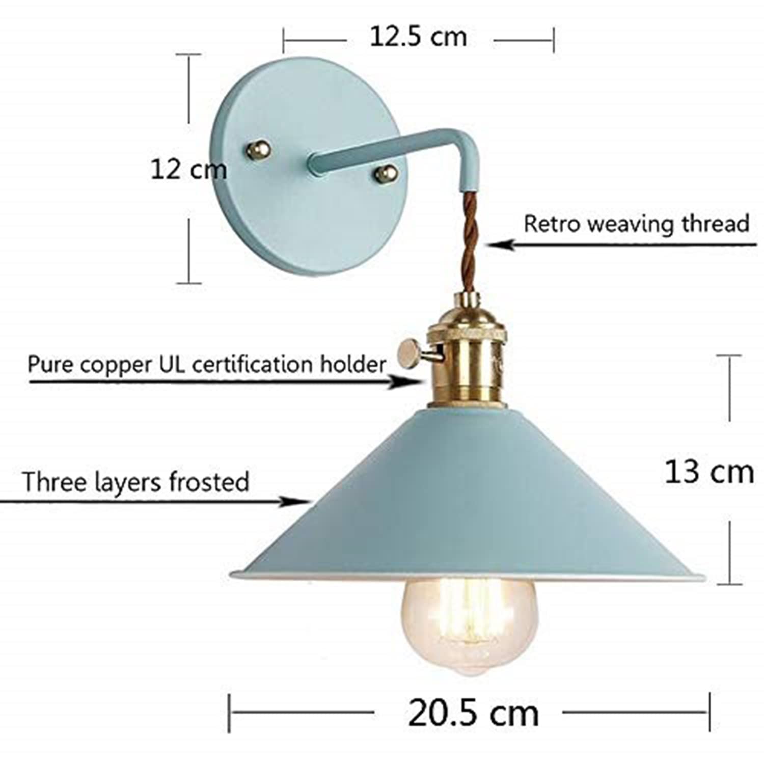 Dimmable Plug-in Wall Sconce with Timer - Blue Macaron Lighting Fixture, Matte Paint Body & Copper Holder for Bedroom, Bathroom Vanity, or Hallway Lighting