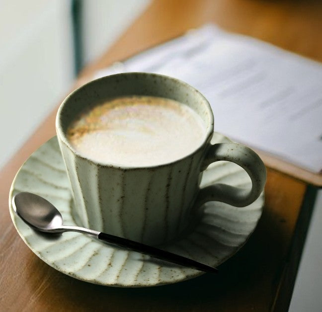 Handmade Ceramic Coffee Cup with Saucer - Unique Modern Tea Cup Set for Afternoon Tea, Office or Home Use - Creative Pottery Mug for Espresso, Latte & Tea Lovers