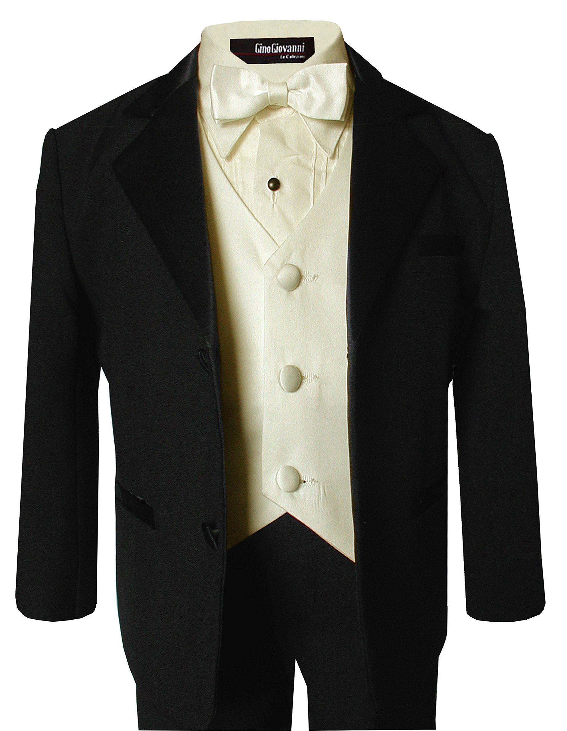 Gino Giovanni Usher Tuxedo Boy Black and Ivory Formal Suit for Baby to Teen - Perfect for Weddings, Christenings & Special Occasions