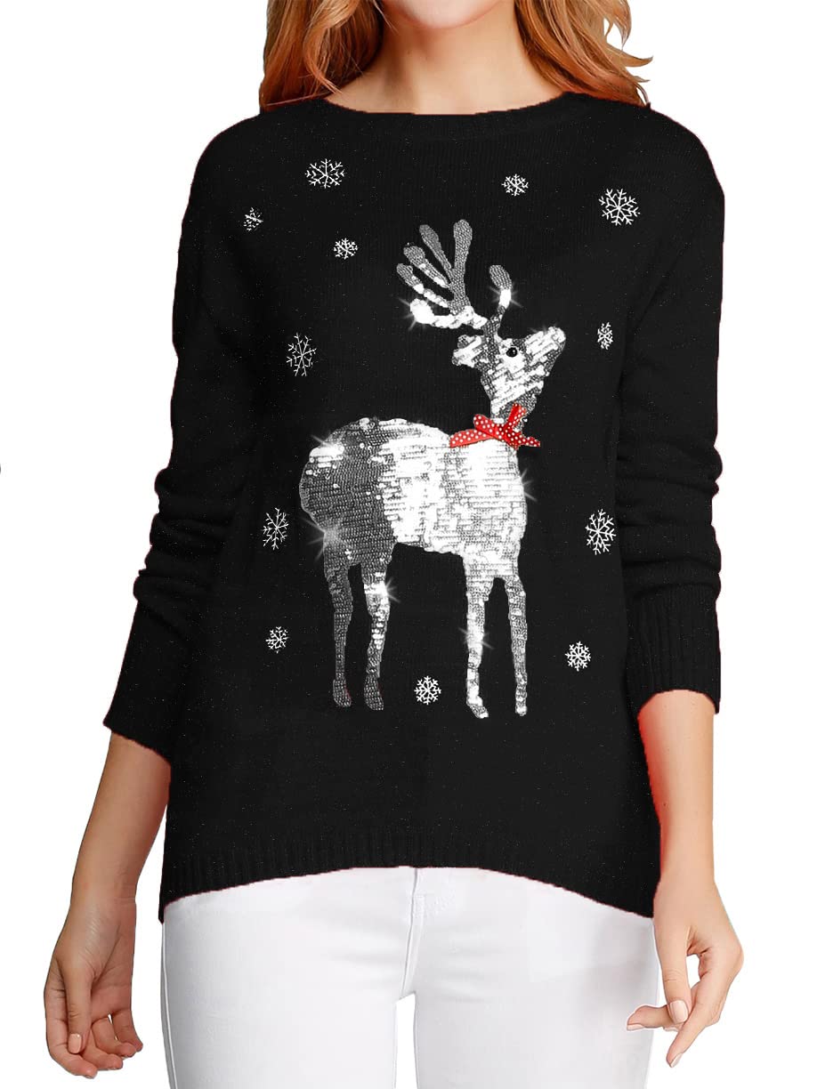 Funny Ugly Christmas Sweater for Women with Reindeer Design - Cozy Knit Holiday Sweater for Xmas Parties & Family Gatherings
