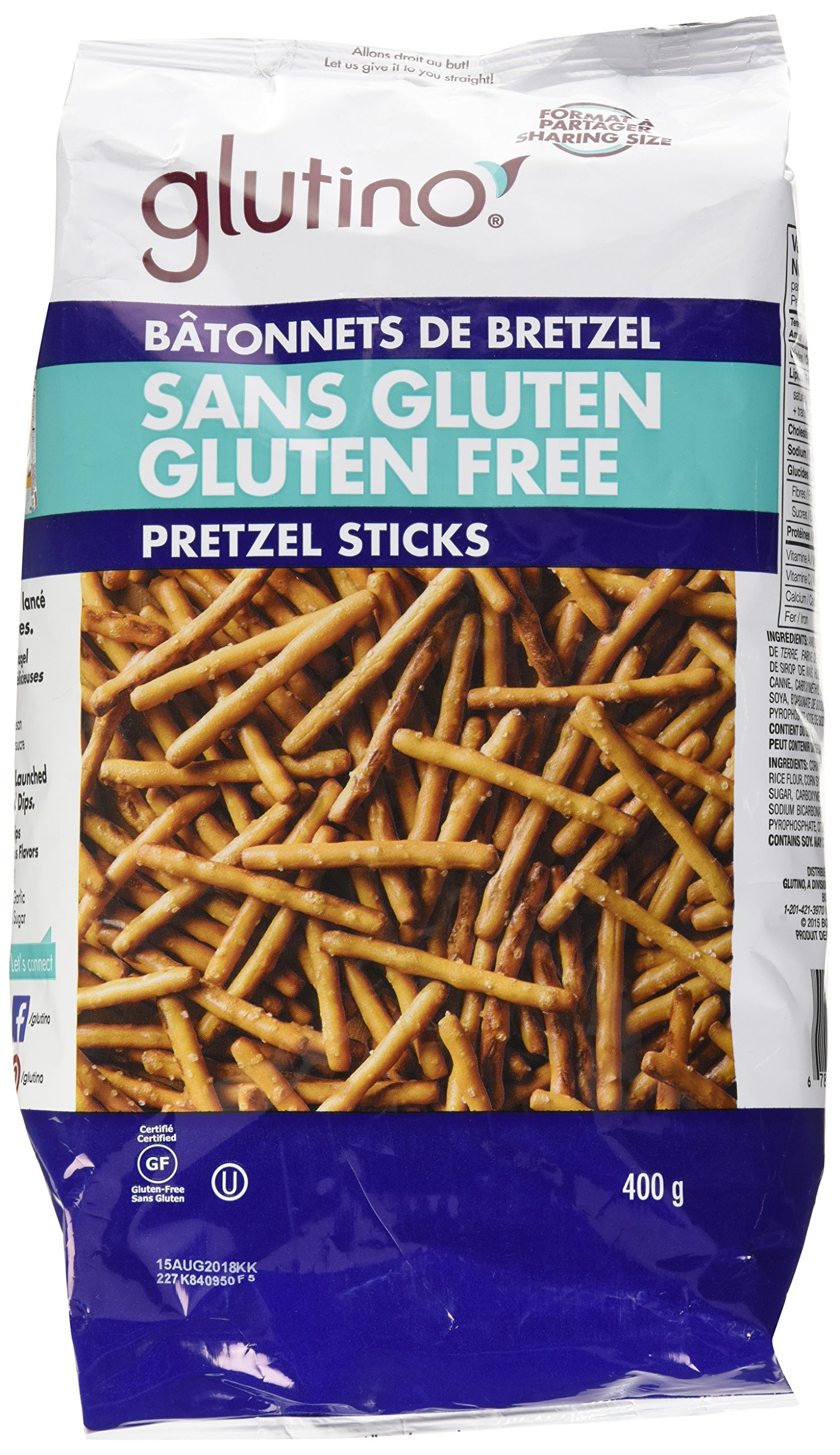 Glutino Gluten Free Pretzel Sticks - 14.1 oz (400g) Crunchy Snack for Parties, School Lunches & Healthy On-the-Go Snacking