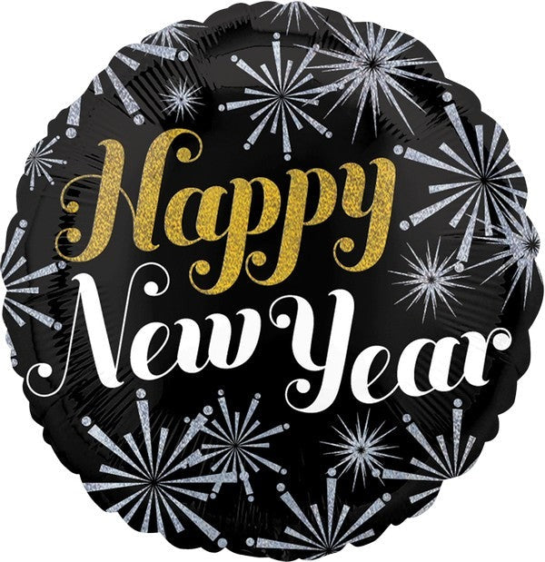 45cm Standard Holographic Happy New Year Pizazz Balloon - Party Decorations for New Year's Eve, Birthday, Wedding & Special Events