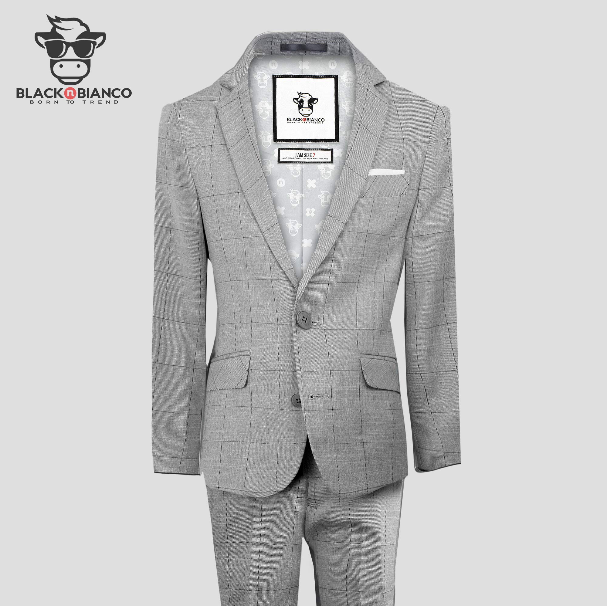Black n Bianco Boys' First Class Slim Fit Suits - Lightweight Blazer & Dress Pants Set for Weddings, School Photos & Special Occasions