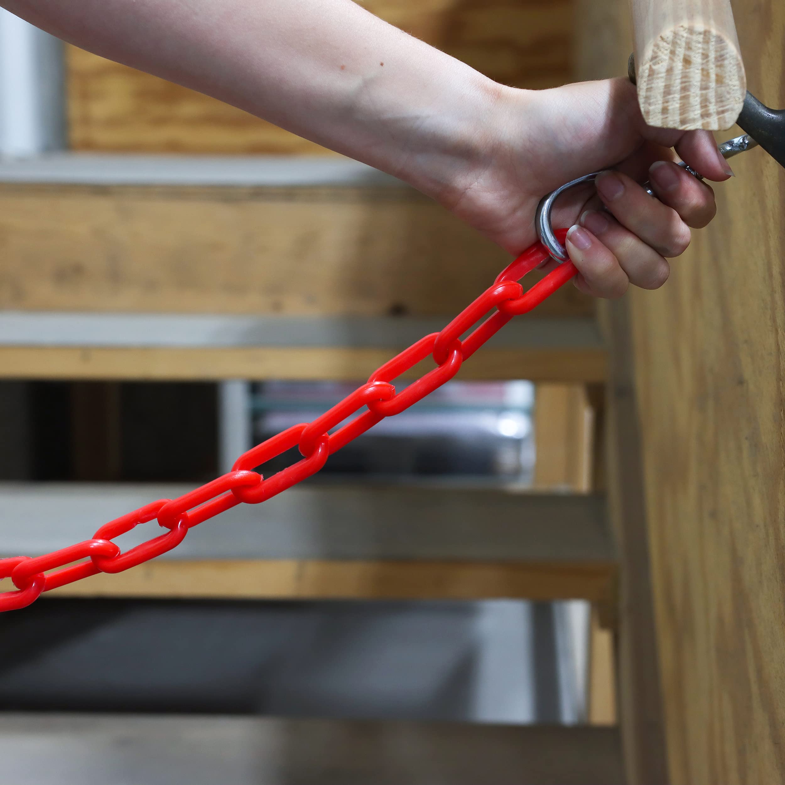 BISupply Red Plastic Chain Links - 125ft x 2in Safety Barrier Chain for Crowd Control, Halloween Decorations & Costume Accessories | Perfect for Events, Parties & Construction Sites