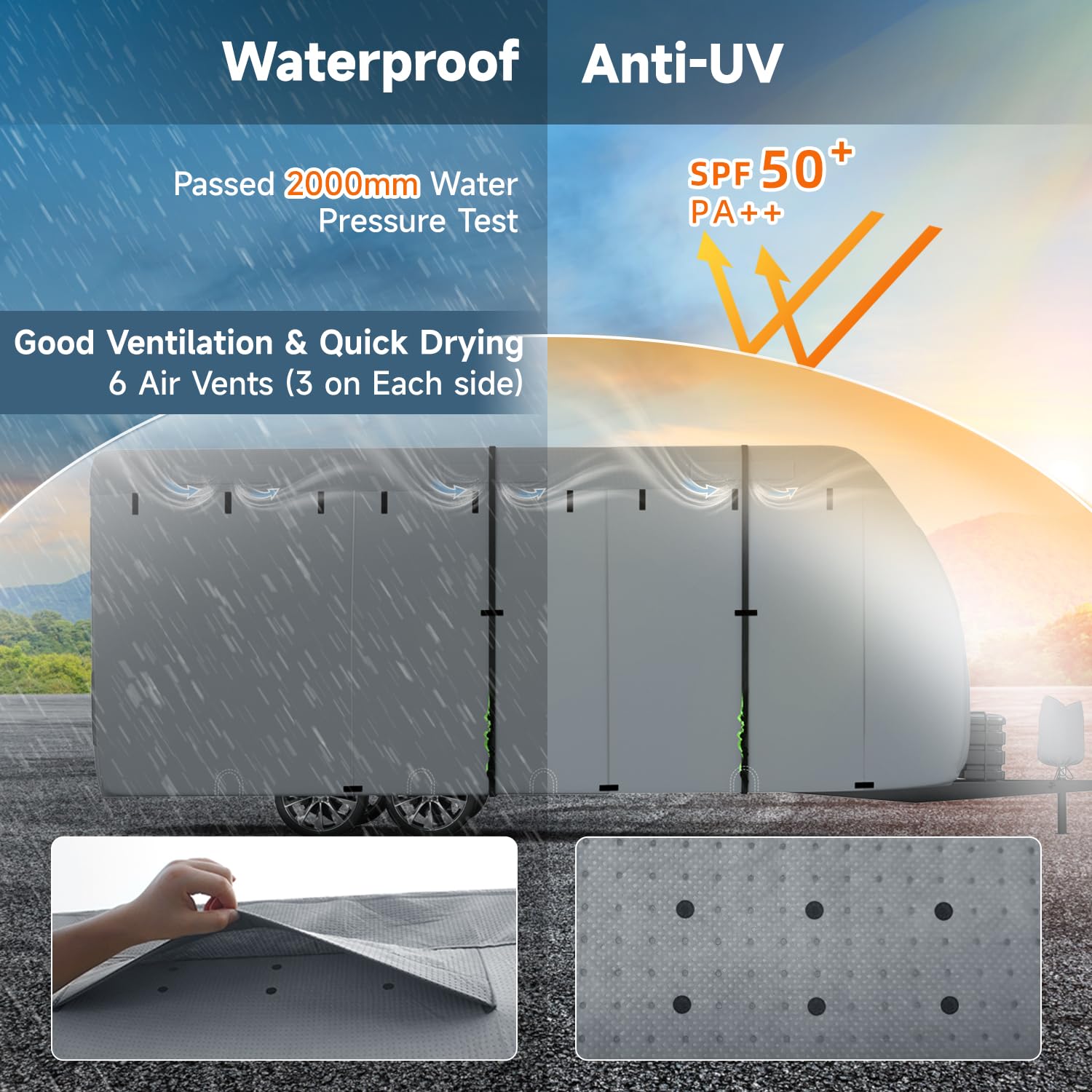 Heavy Duty 7-Layer RV Cover for 30'-33' Travel Trailers & Toy Haulers | Waterproof Camper Cover with Tongue Jack Protection & Windproof Straps | Perfect for Winter Storage & Outdoor Protection