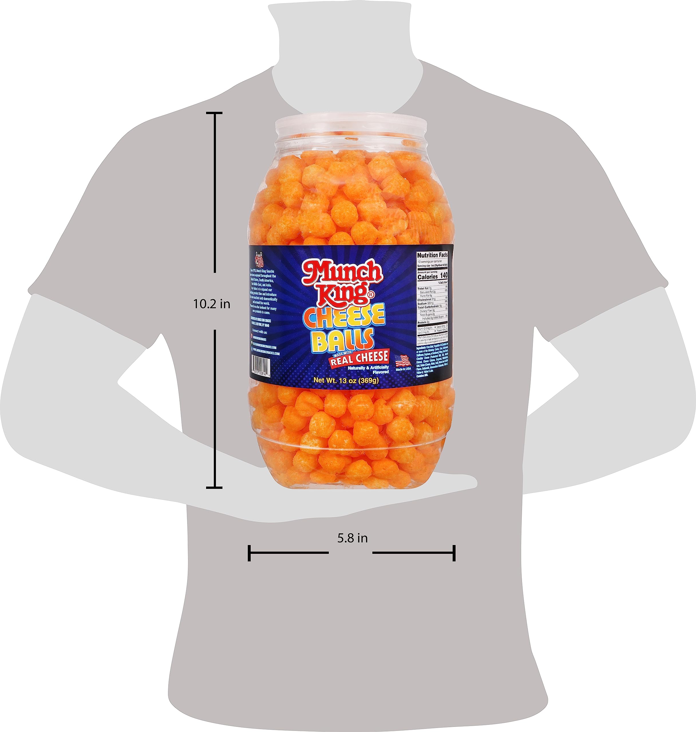 Munch King Cheese Balls - 13 oz. Barrel | Crunchy Cheese Snacks for Parties, Movie Nights & Office Snacking | Gluten-Free & Delicious