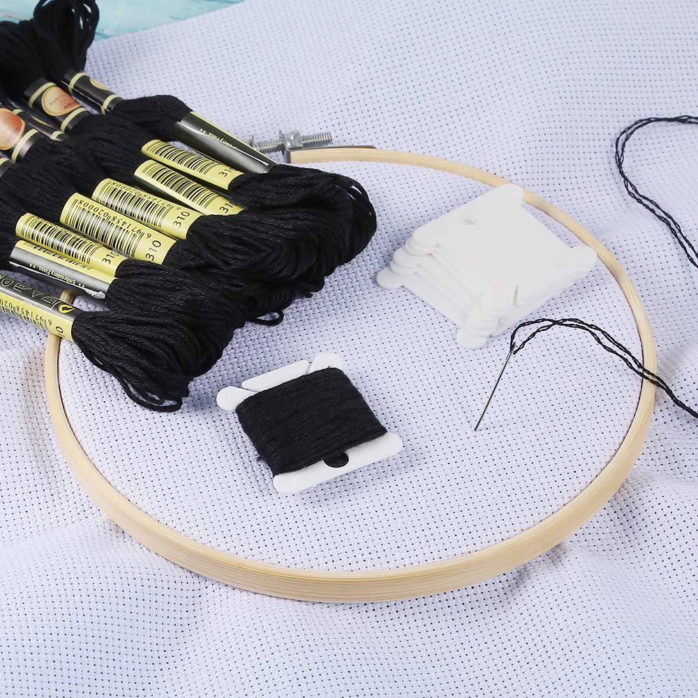 Pllieay 24-Skein Friendship Bracelet Floss Kit - Black Cotton Embroidery Thread with 12 Bobbins for Halloween Crafts, Knitting, Cross Stitch & DIY Projects - Perfect for Jewelry Making, Scrapbooking & Home Decor