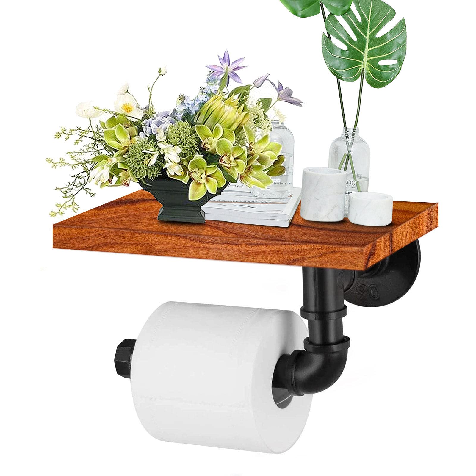MaSYZBF Heavy Duty Industrial Pipe Toilet Paper Holder - Vintage Rustic Iron Wall Mount Tissue Roll Rack with Hardware for Bathroom, Kitchen, Bedroom & Hallway (No Drilling Required) | Perfect for Farmhouse, Loft & Industrial Style Home Decor