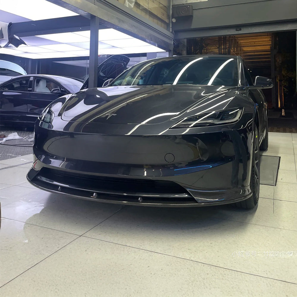 Premium Real Carbon Fiber Front Lip Spoiler for 2024+ Tesla Model 3 (Standard/Long Range) - OEM Fit, Aerodynamic Enhancement | Sporty Styling & Performance Upgrade for Daily Driving & Track Use