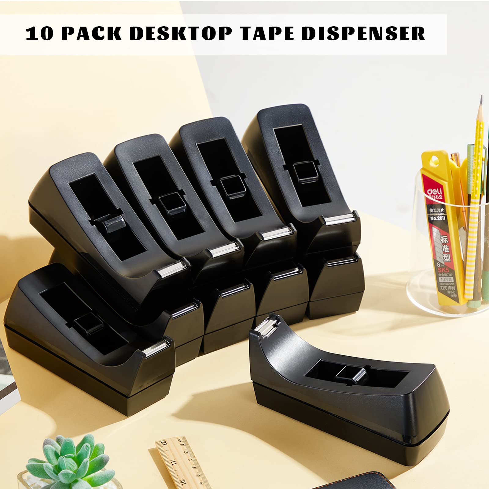 10 Pack Non-Skid Base Tape Dispenser for Office, Home & School - Desktop Tape Roll Holder (Tape Not Included) - Perfect for Wrapping Gifts, Organizing Documents & Crafting Projects