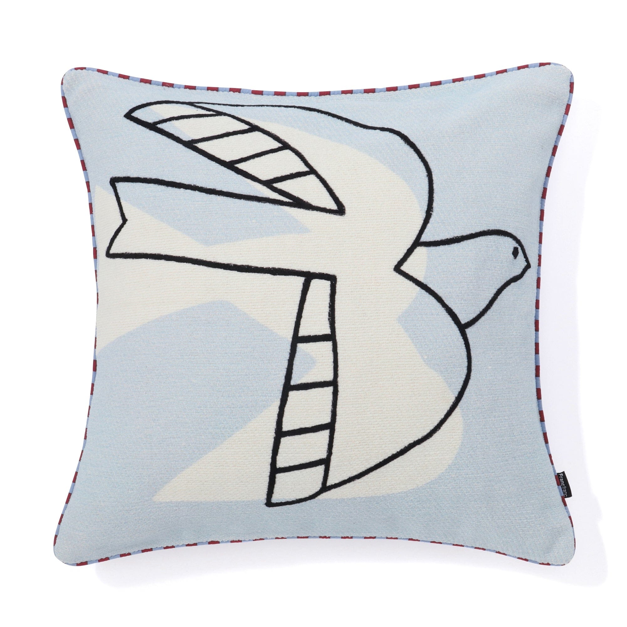 Embroidered Bird Cushion Cover 18x18 Inches Light Blue - Bohemian Home Decor for Living Room, Bedroom, or Nursery