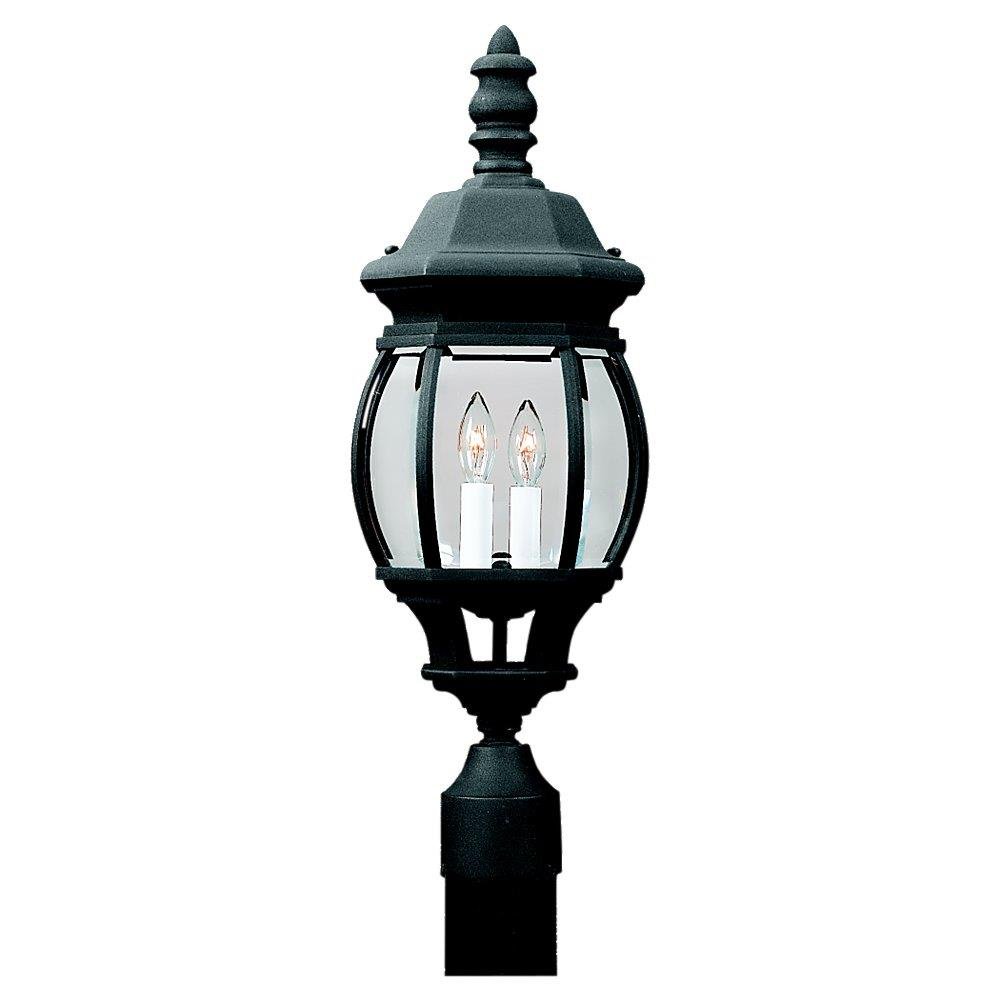 Sea Gull Lighting 82200-12 Black Outdoor Post Mount Light with Clear Beveled Glass Shades - Perfect for Garden, Patio, and Driveway Lighting