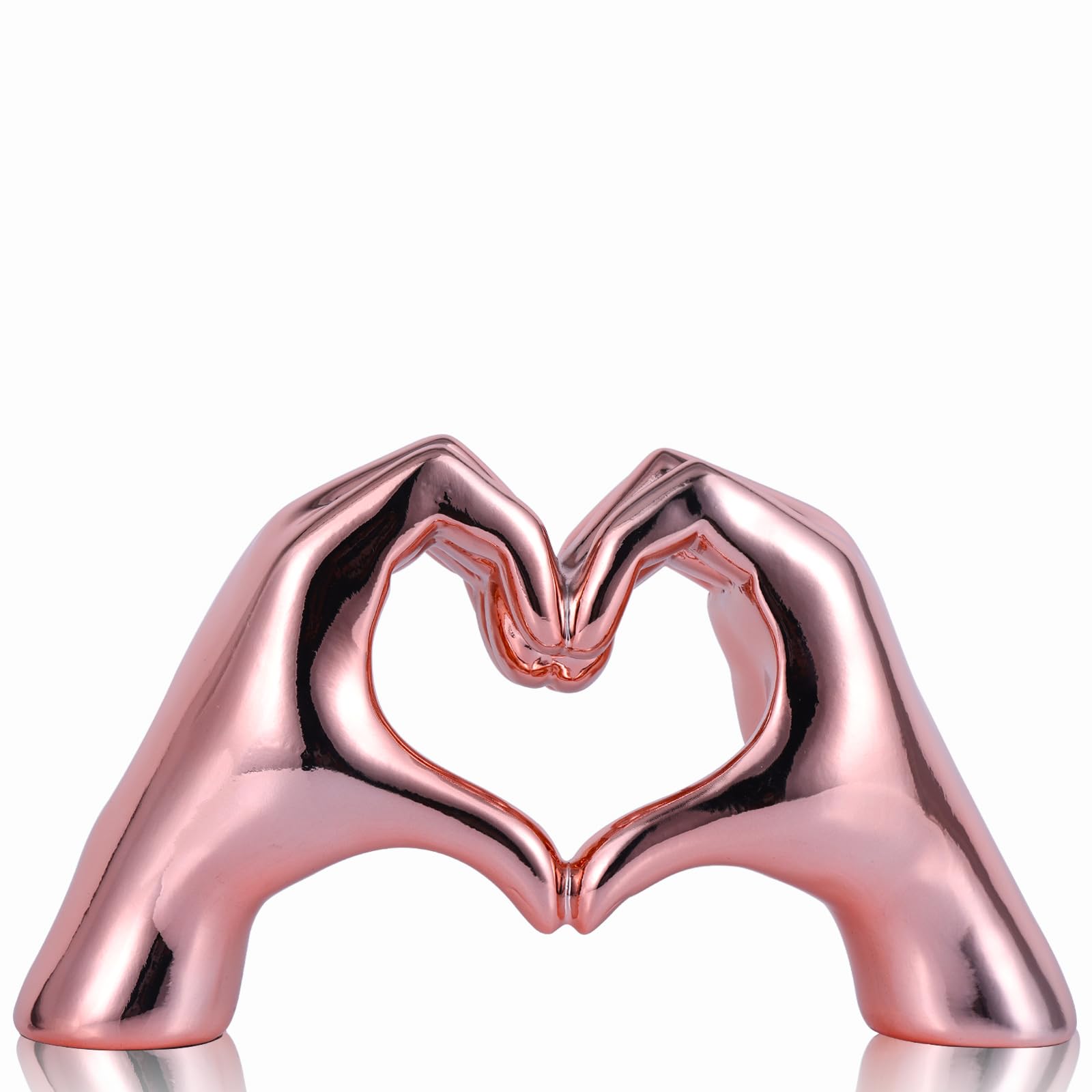 Pink Heart and Hand Sculptures - Bohemian Home Decor Statues for Wedding, Living Room, Bedroom, Office & Coffee Table | Unique Bookshelf & Edgy Room Decor