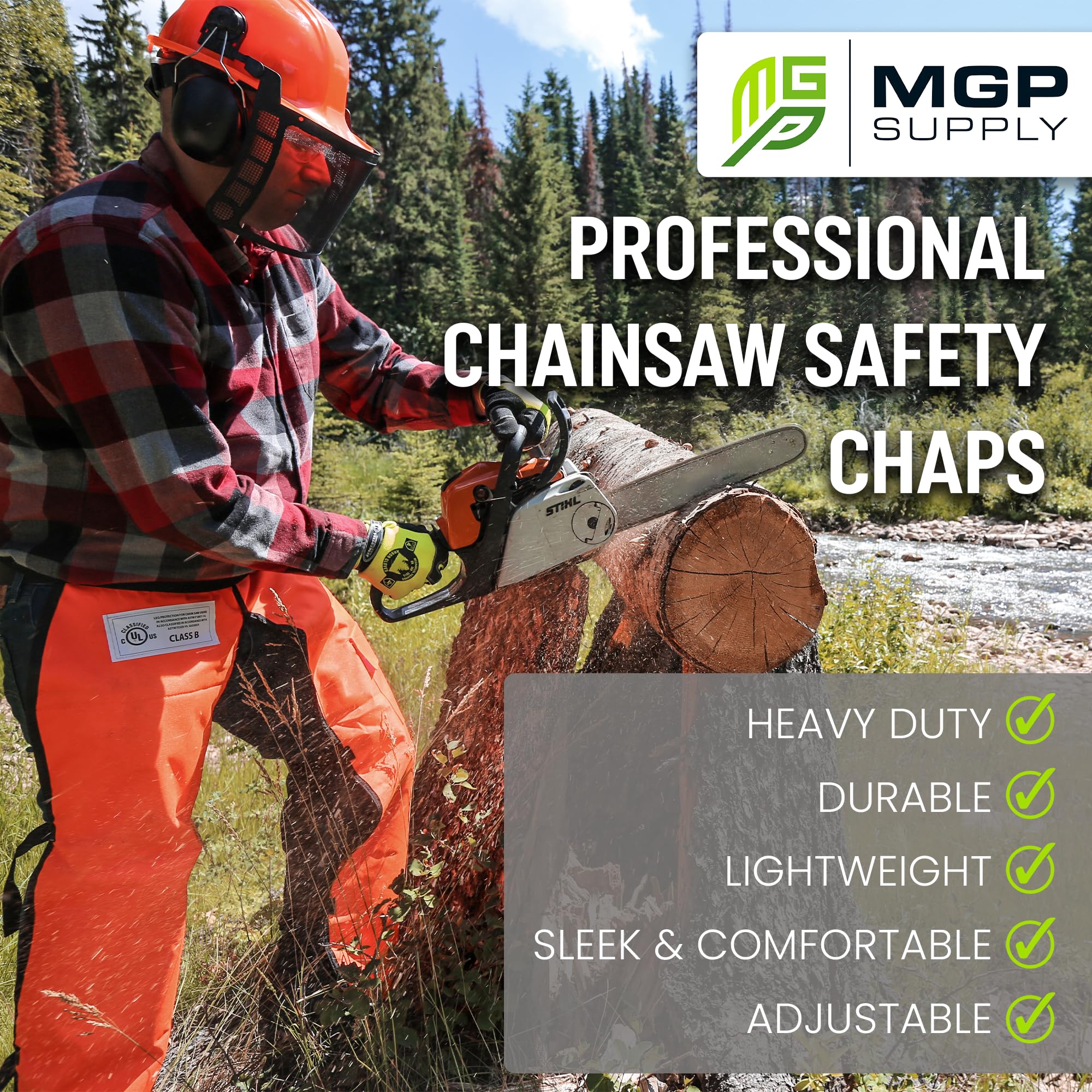 Chainsaw Chaps for Men - Heavy Duty Apron Style with Pocket & Adjustable Belt - OSHA Approved Safety Gear for Woodcutting, Tree Trimming & Forestry Work