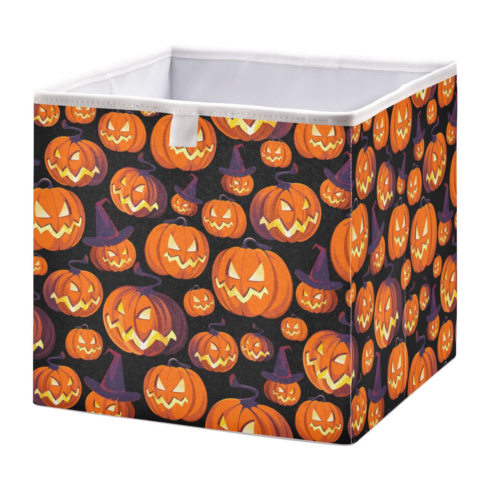 DOMIKING Halloween Pumpkin Storage Bins - Foldable Fabric Organizer Box with Handle for Closet & Bedroom (11 Inch) - Perfect for Seasonal Decor & Home Organization