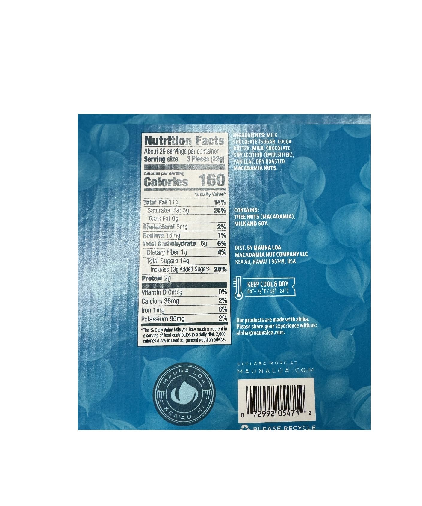 Premium Mauna Loa Milk Chocolate Covered Macadamia Nuts - 6 Individually Wrapped Boxes (850g) - Hawaiian Gourmet Gift for Holidays, Parties & Office Snacks