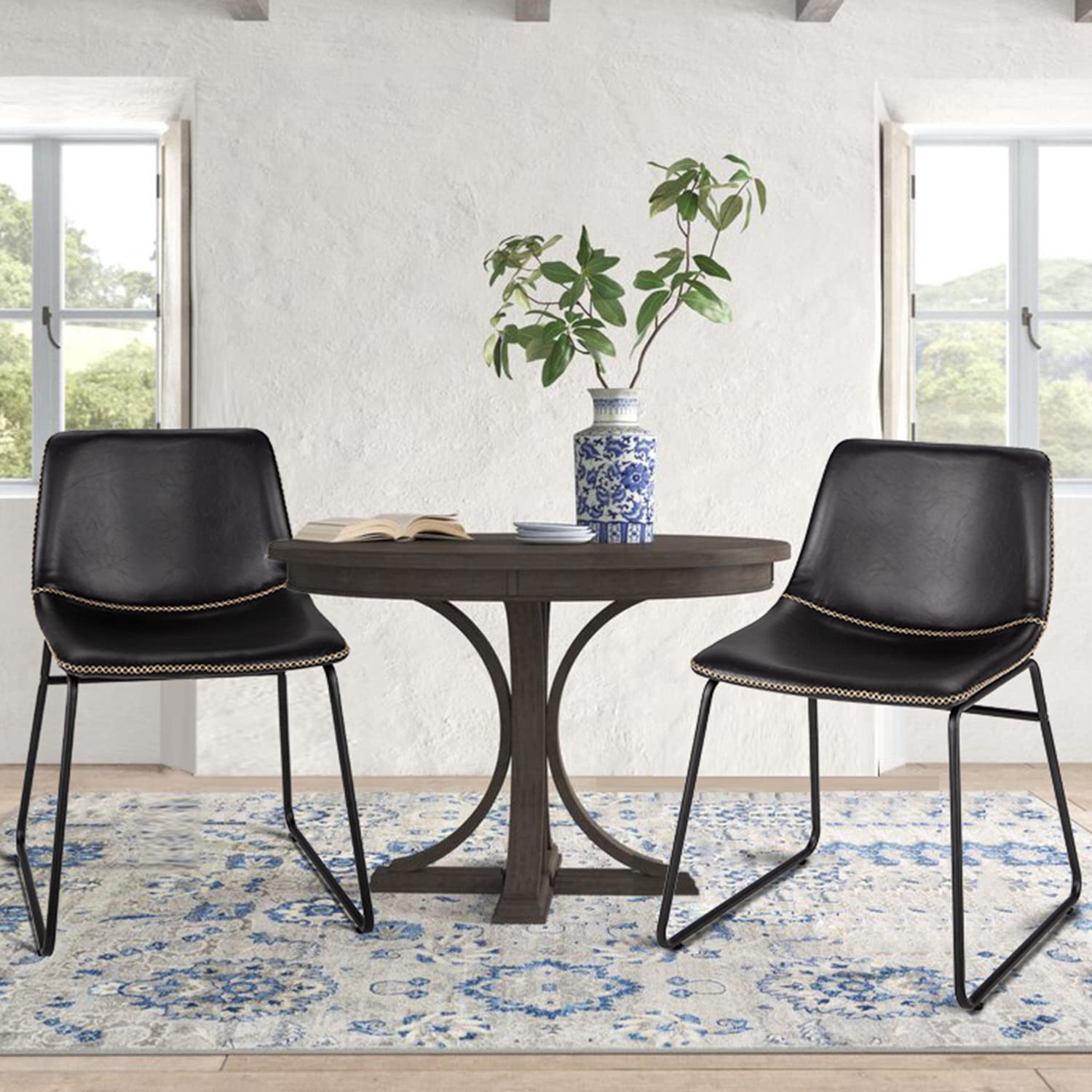 HeuGah 4-Piece Modern Industrial Dining Chair Set - Faux Leather Upholstered Kitchen & Dining Room Chairs with Sturdy Metal Legs - Perfect for Small Spaces, Breakfast Nooks & Contemporary Home Decor
